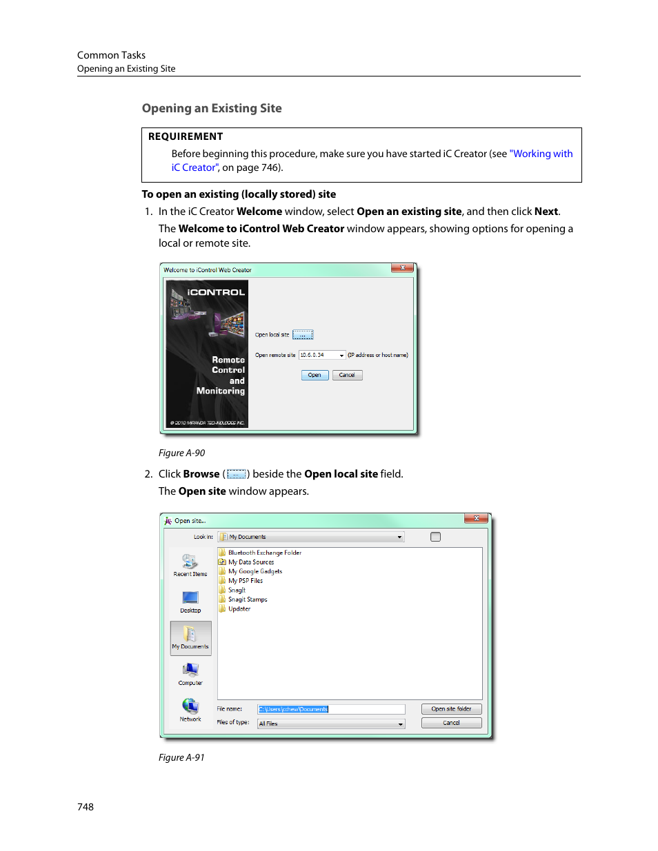 Opening an existing site | Grass Valley iControl V.4.43 User Manual | Page 758 / 772