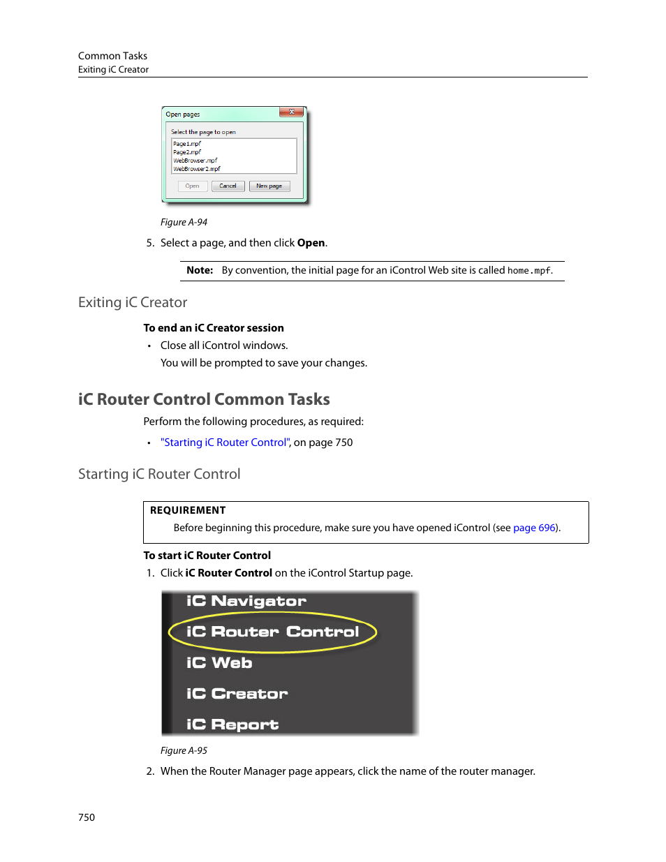 Exiting ic creator, Ic router control common tasks, Starting ic router control | Grass Valley iControl V.4.43 User Manual | Page 760 / 772