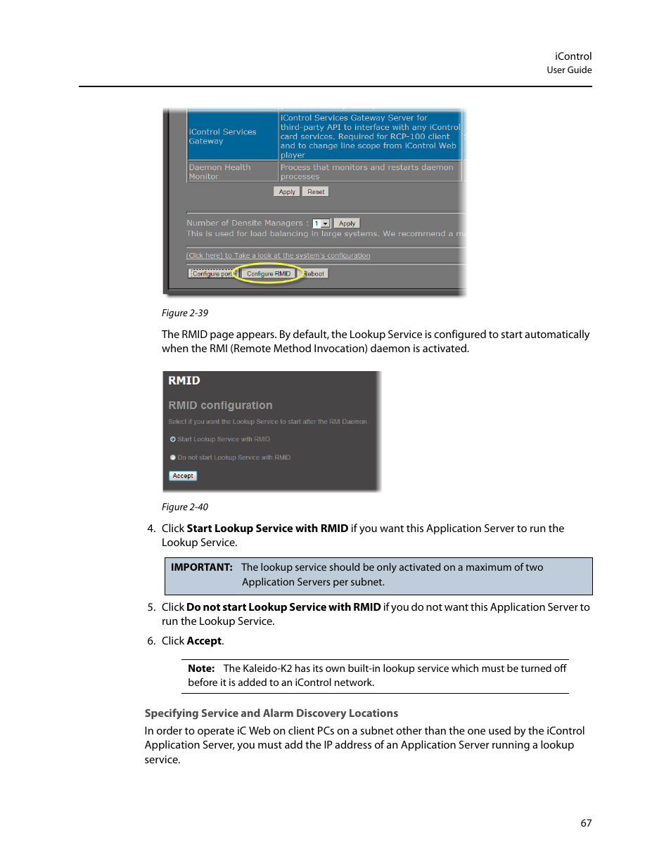 Specifying service and alarm discovery locations | Grass Valley iControl V.4.43 User Manual | Page 77 / 772