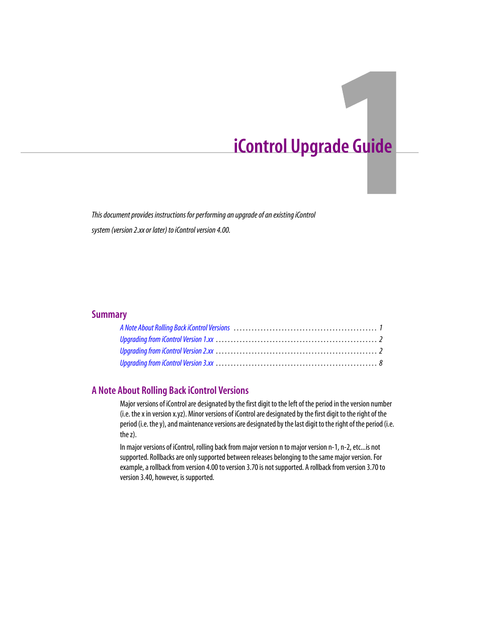 Icontrol upgrade guide, A note about rolling back icontrol versions, 1 icontrol upgrade guide | Grass Valley iControl V.4.00 User Manual | Page 5 / 17