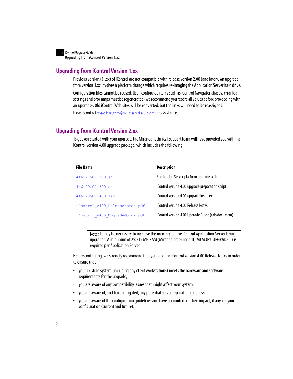 Upgrading from icontrol version 1.xx, Upgrading from icontrol version 2.xx | Grass Valley iControl V.4.00 User Manual | Page 6 / 17