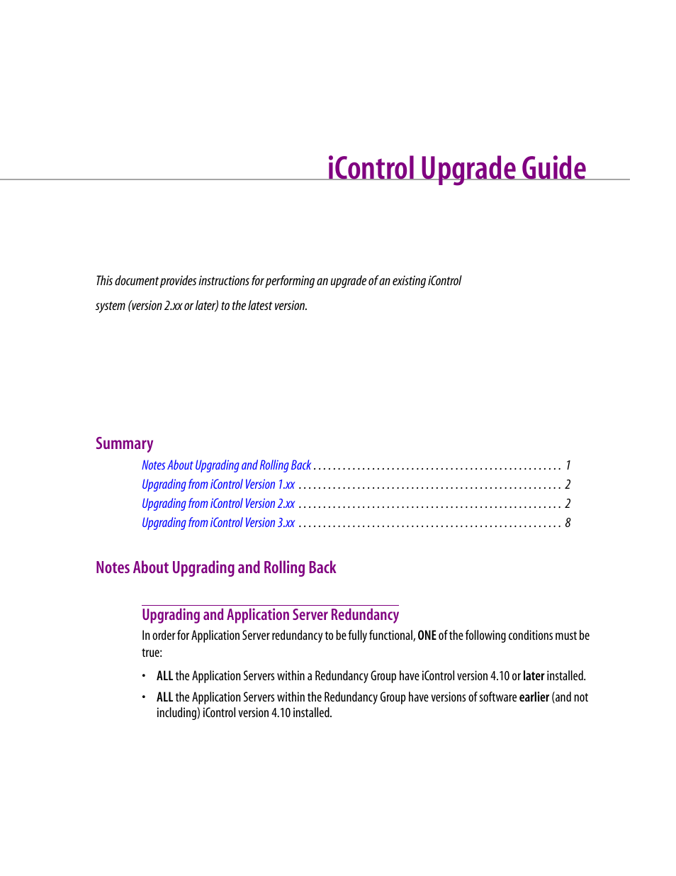 Icontrol upgrade guide, Notes about upgrading and rolling back, Upgrading and application server redundancy | Summary | Grass Valley iControl Upgrade Guide User Manual | Page 5 / 17