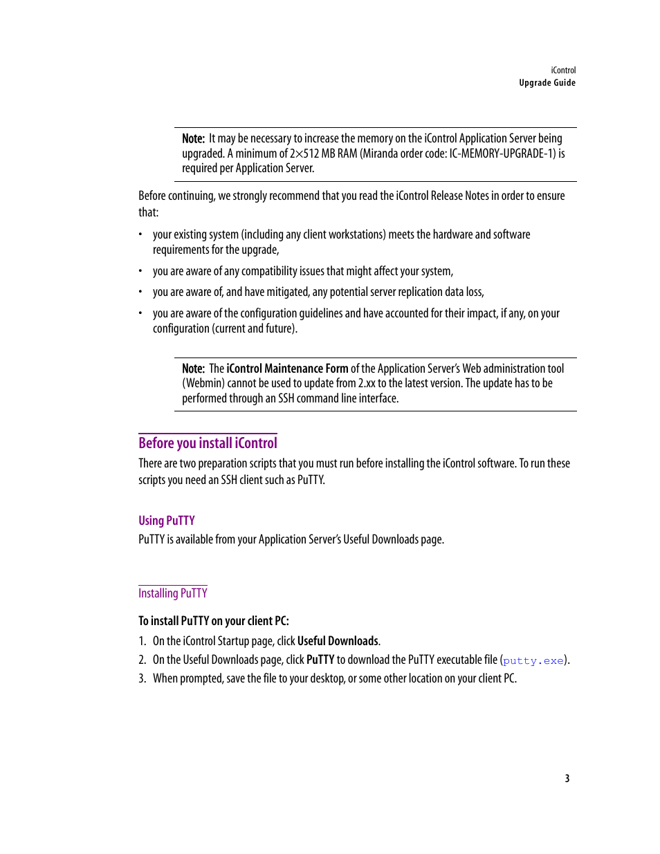 Before you install icontrol, Using putty, Installing putty | Grass Valley iControl Upgrade Guide User Manual | Page 7 / 17