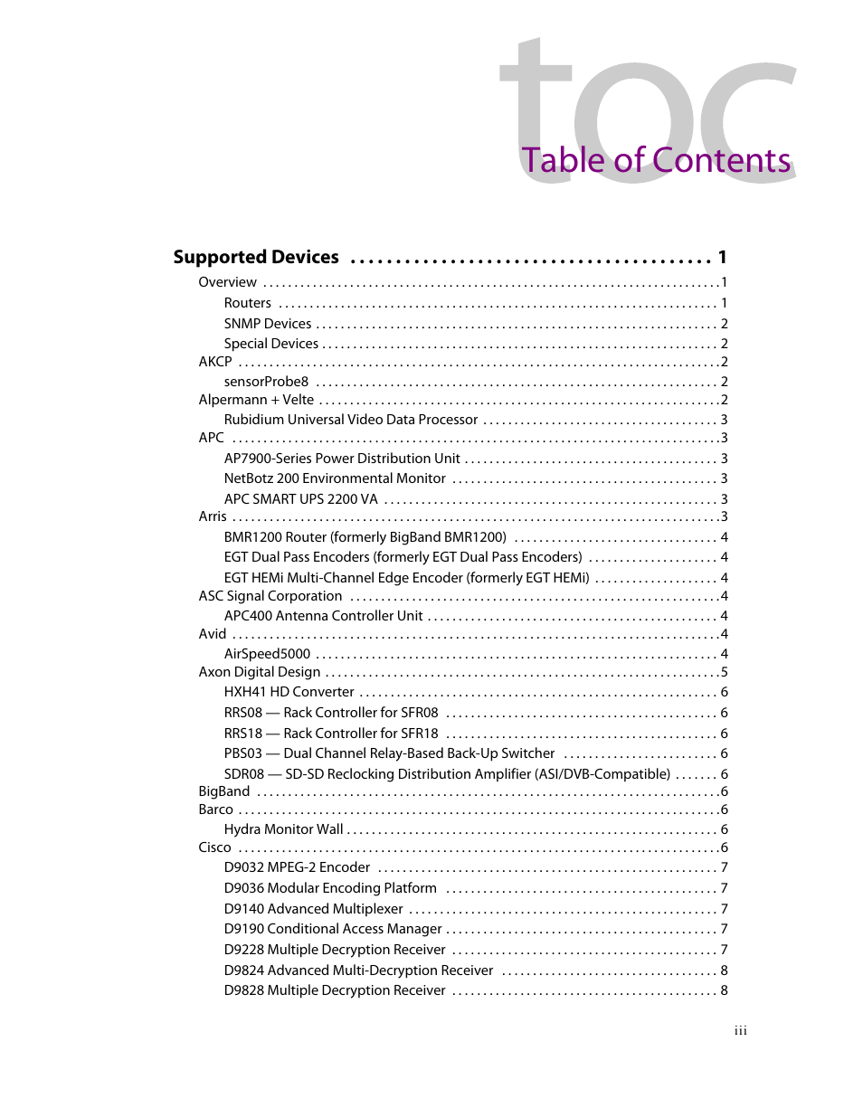 Grass Valley iControl Supported Devices V.2 User Manual | Page 3 / 86