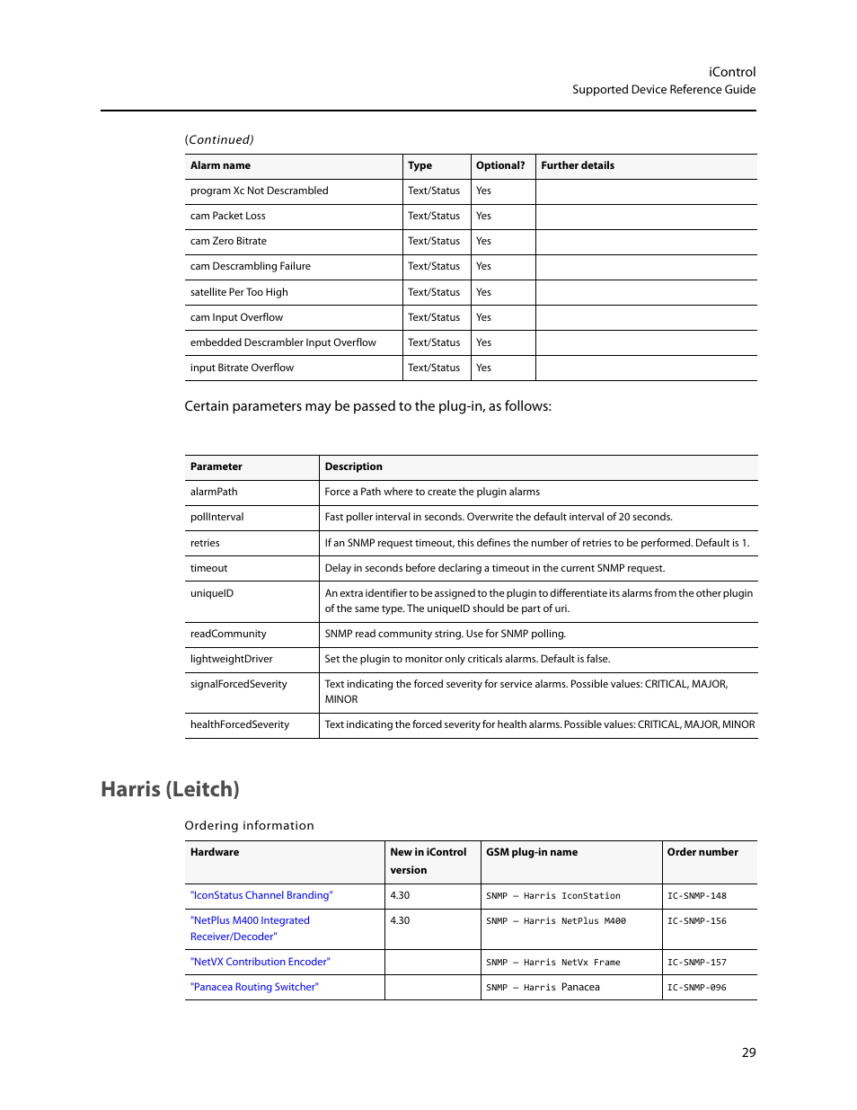 Harris (leitch) | Grass Valley iControl Supported Devices V.2 User Manual | Page 37 / 86