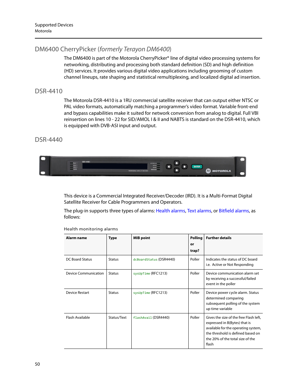 Dm6400 cherrypicker (formerly terayon dm6400), Dsr-4410, Dsr-4440 | Grass Valley iControl Supported Devices V.2 User Manual | Page 58 / 86
