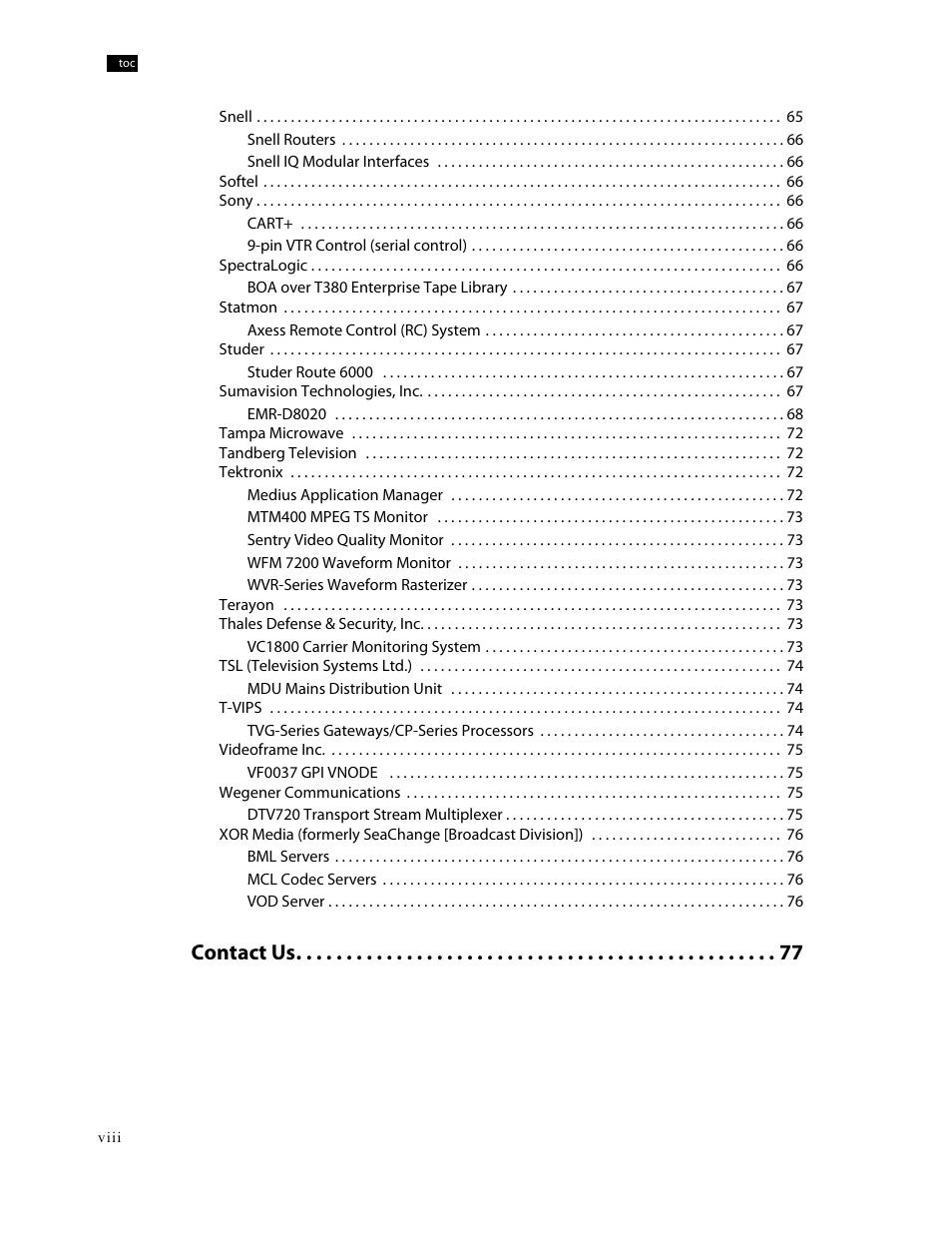 Contact us | Grass Valley iControl Supported Devices V.2 User Manual | Page 8 / 86