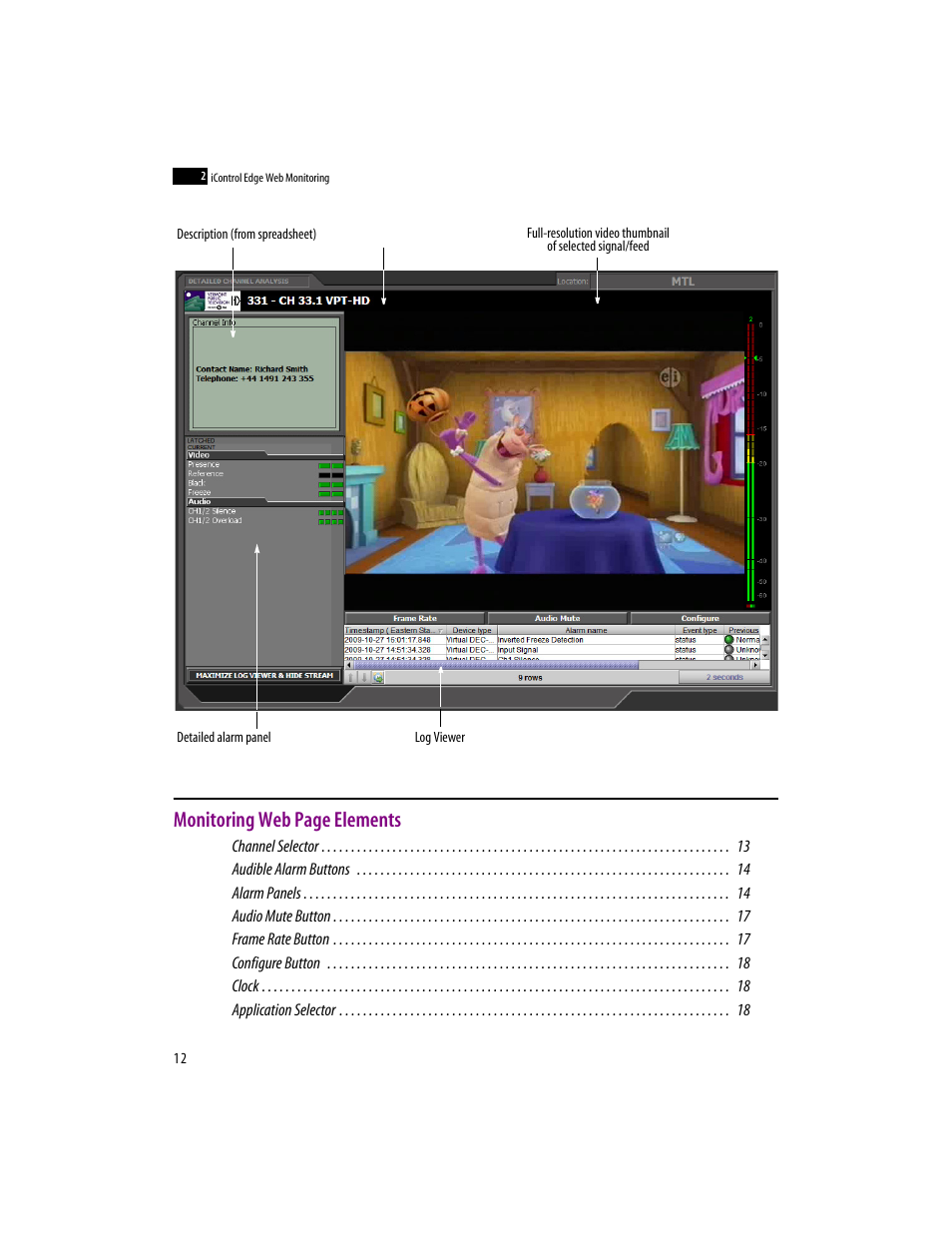 Monitoring web page elements | Grass Valley iControlEdge v.1.20 User Manual | Page 16 / 62