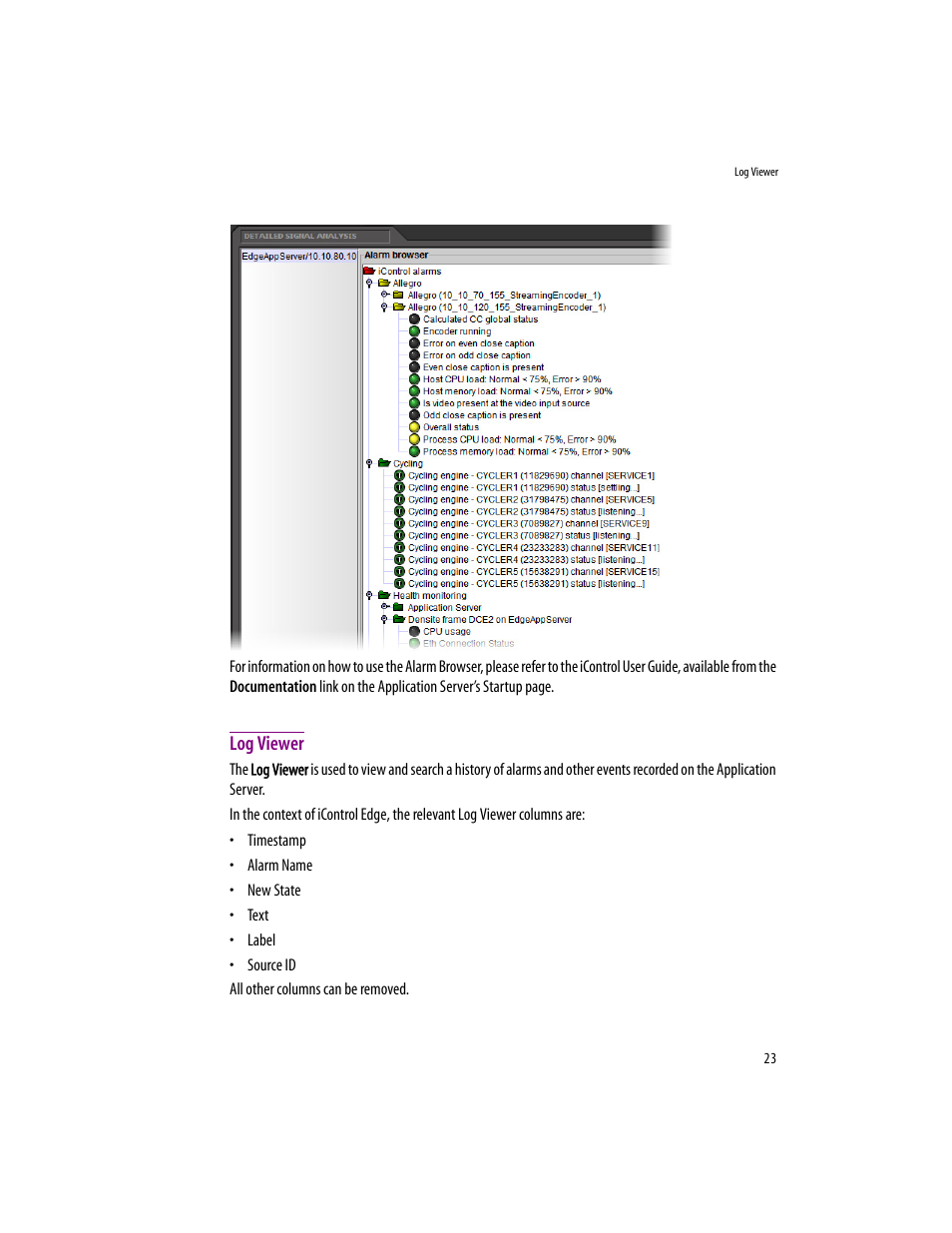 Log viewer | Grass Valley iControlEdge v.1.20 User Manual | Page 27 / 62