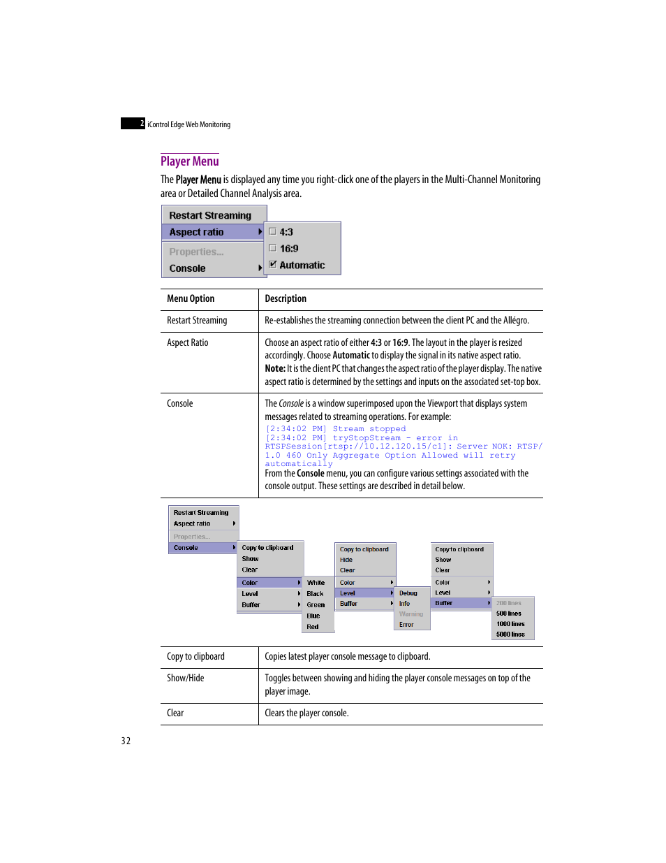 Player menu | Grass Valley iControlEdge v.1.20 User Manual | Page 36 / 62