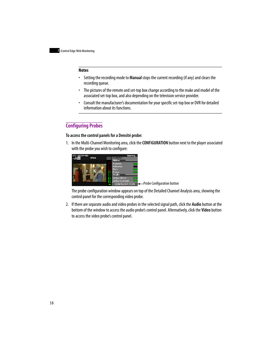 Configuring probes | Grass Valley iControlEdge v.1.20 User Manual | Page 42 / 62