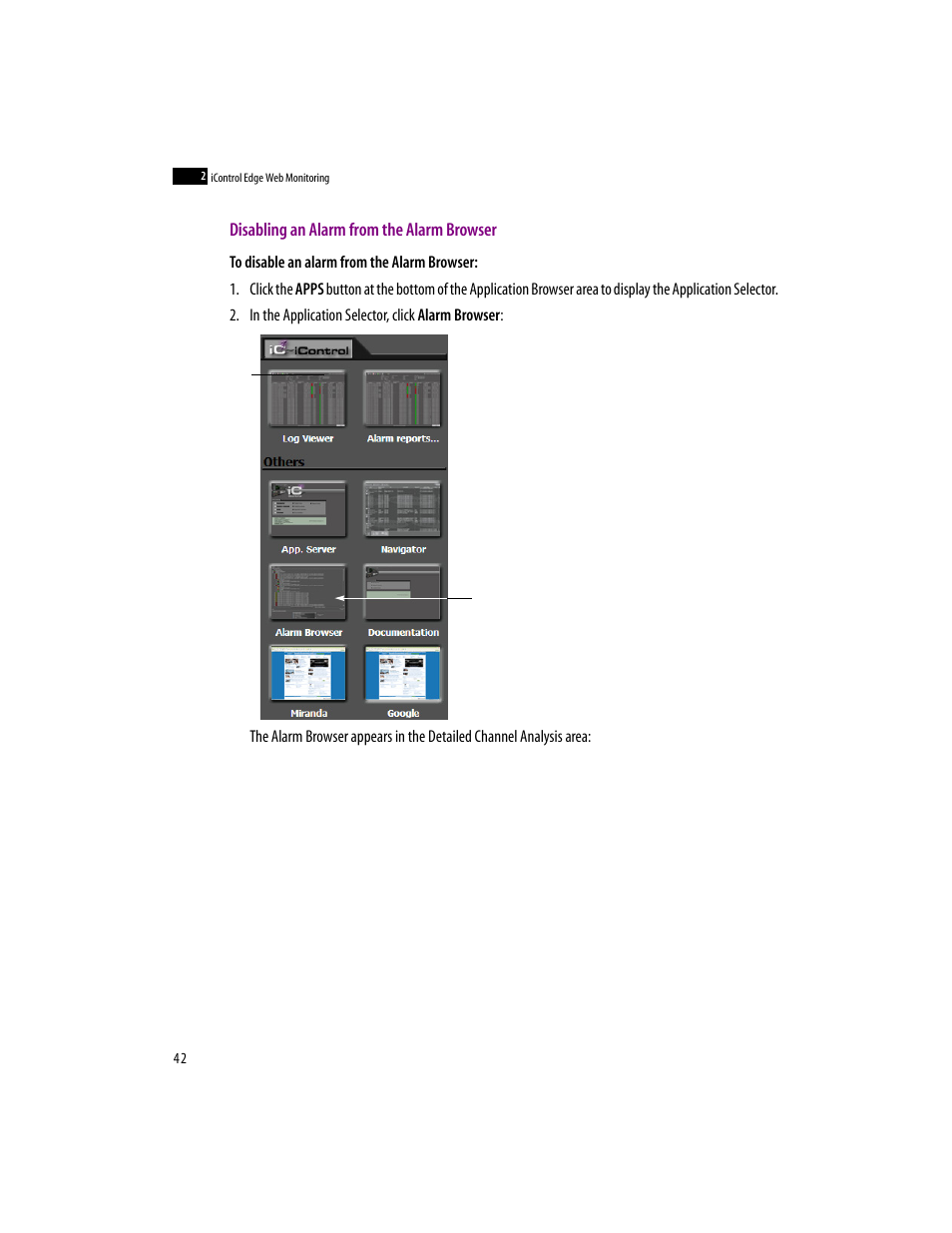 Disabling an alarm from the alarm browser | Grass Valley iControlEdge v.1.20 User Manual | Page 46 / 62