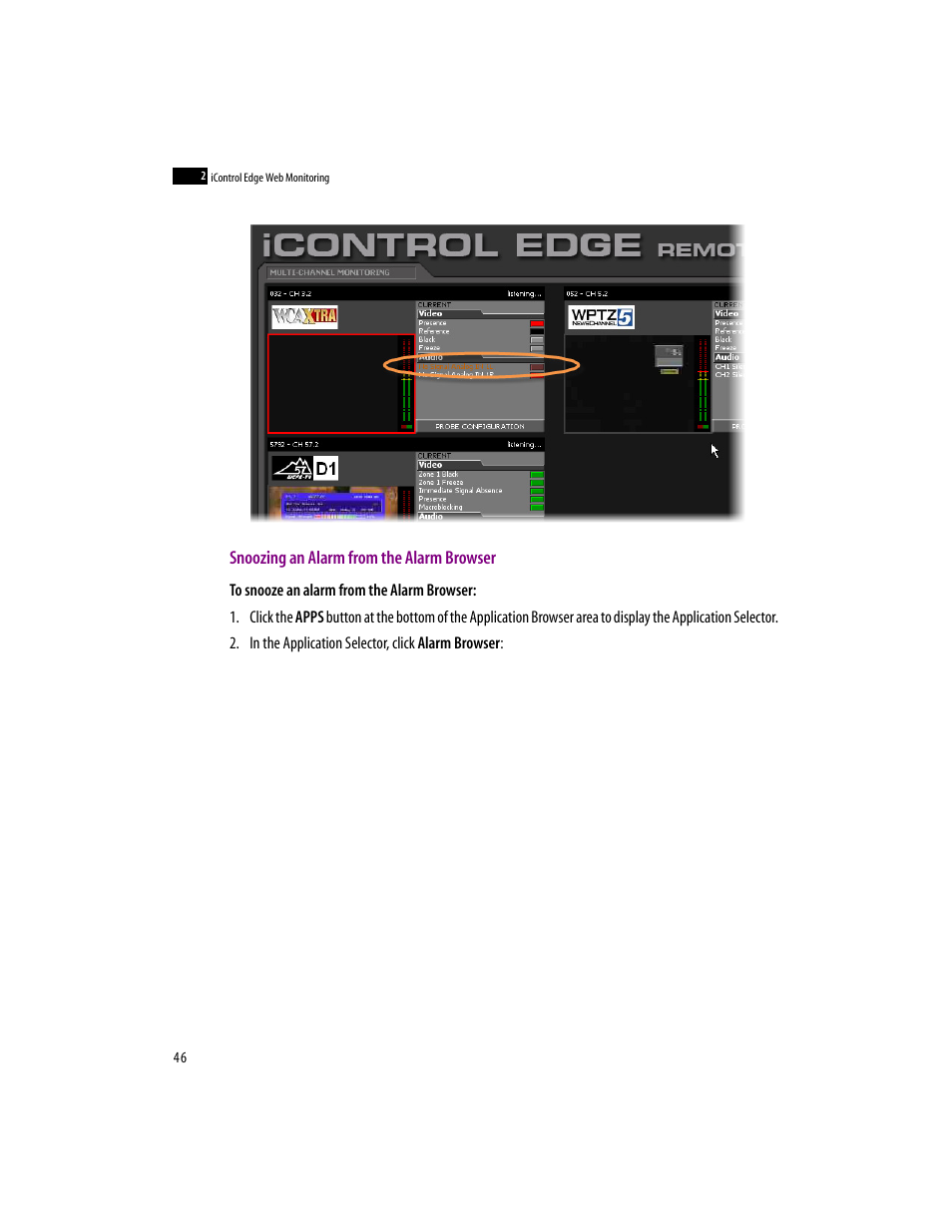 Snoozing an alarm from the alarm browser | Grass Valley iControlEdge v.1.20 User Manual | Page 50 / 62