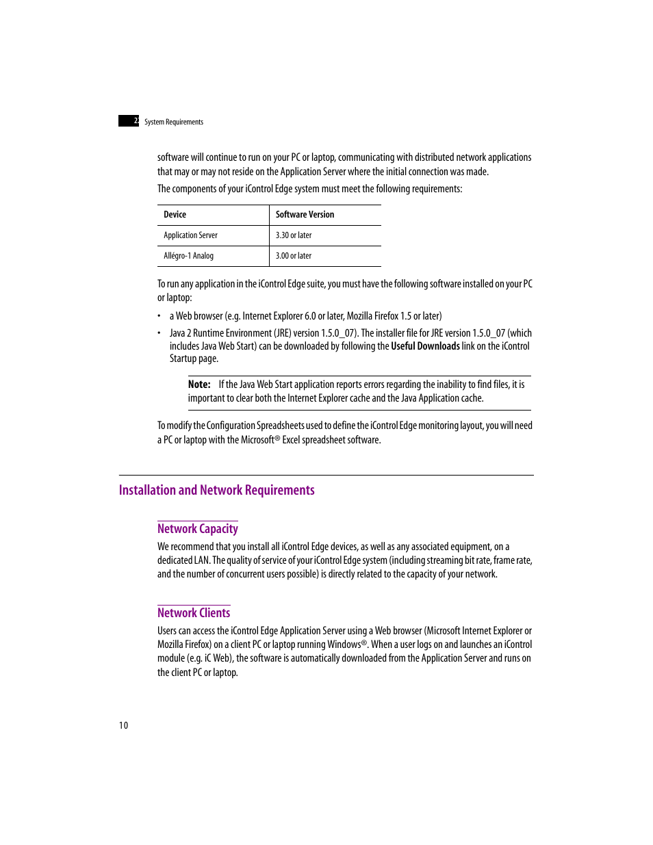 Installation and network requirements, Network capacity, Network clients | Network capacity network clients | Grass Valley iControlEdge v.1.20 Installation User Manual | Page 14 / 110
