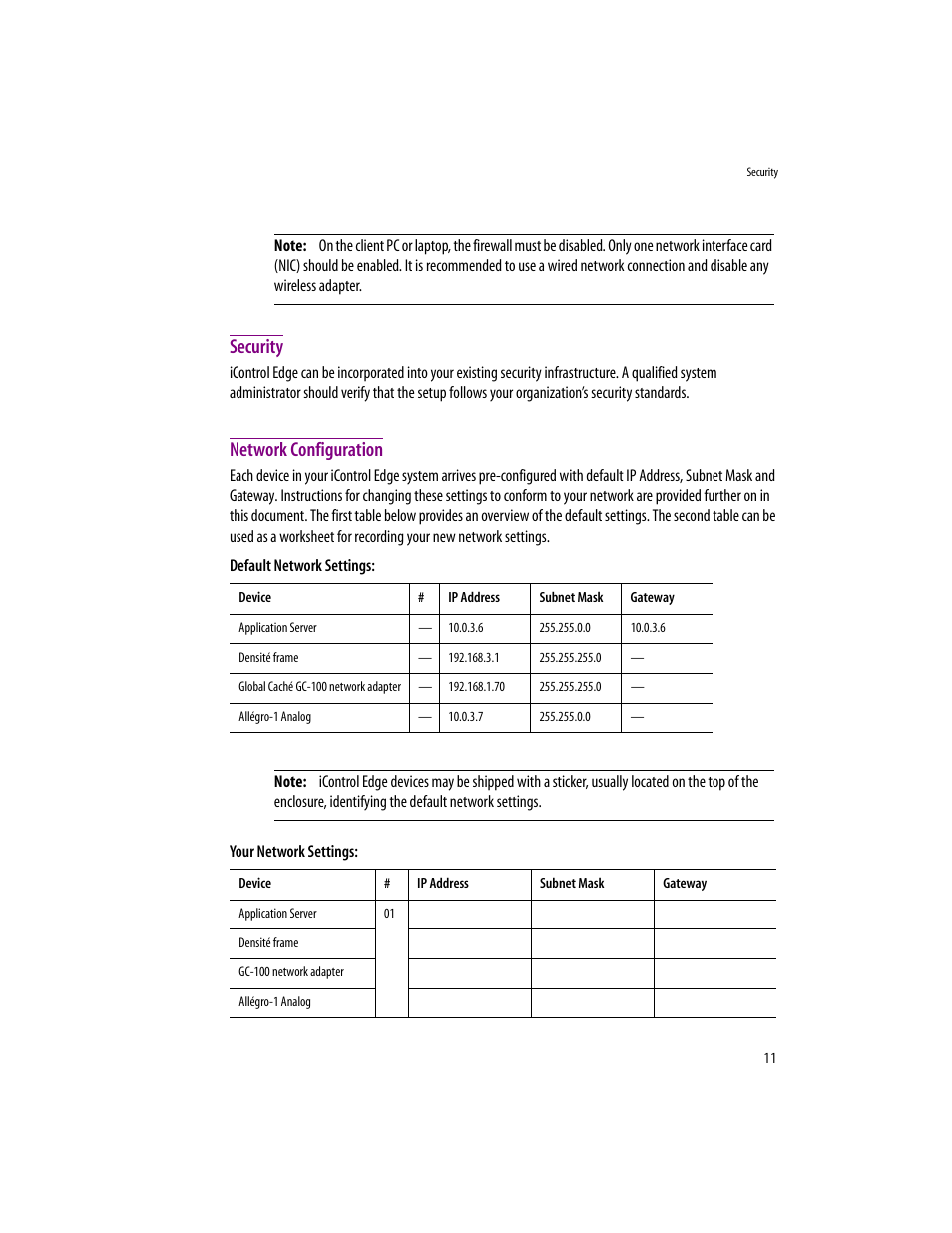 Security, Network configuration, Security network configuration | Grass Valley iControlEdge v.1.20 Installation User Manual | Page 15 / 110