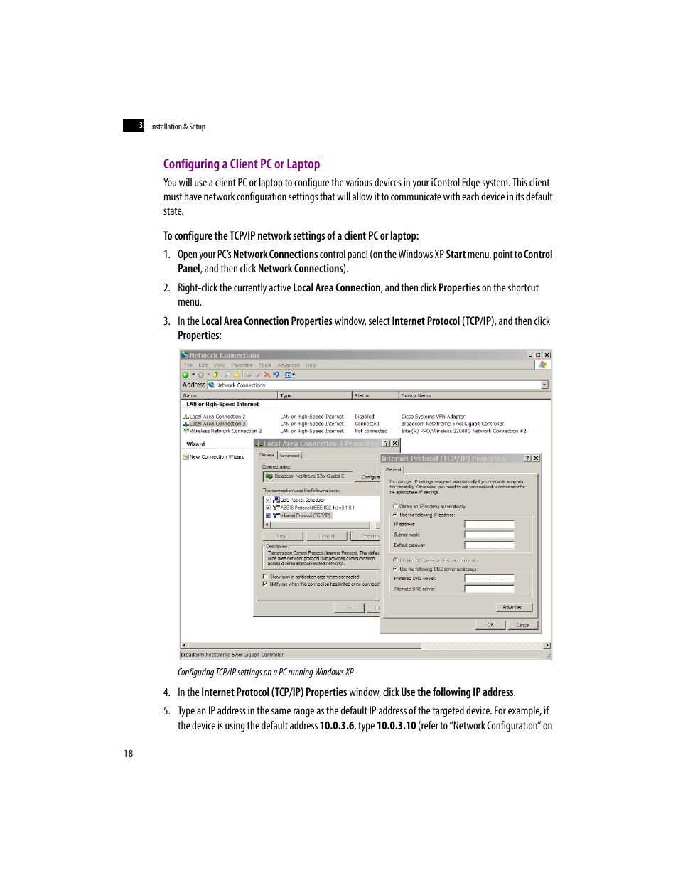 Configuring a client pc or laptop | Grass Valley iControlEdge v.1.20 Installation User Manual | Page 22 / 110