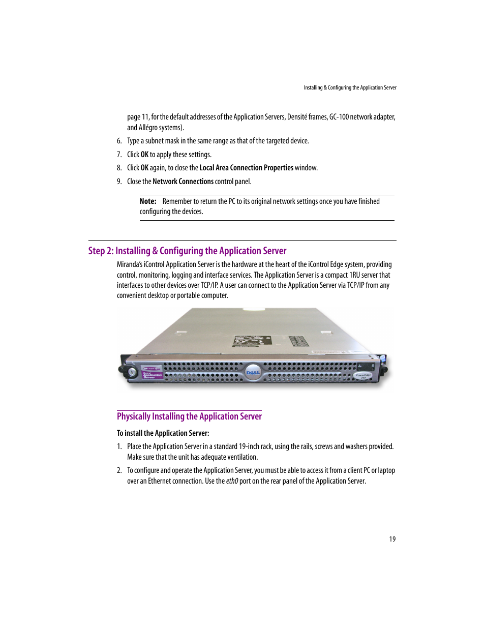 Physically installing the application server | Grass Valley iControlEdge v.1.20 Installation User Manual | Page 23 / 110