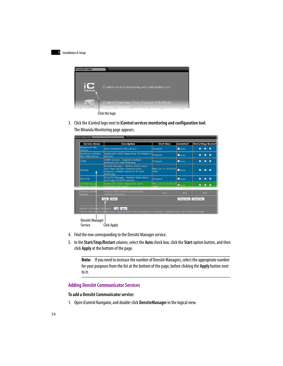 Adding densité communicator services | Grass Valley iControlEdge v.1.20 Installation User Manual | Page 38 / 110
