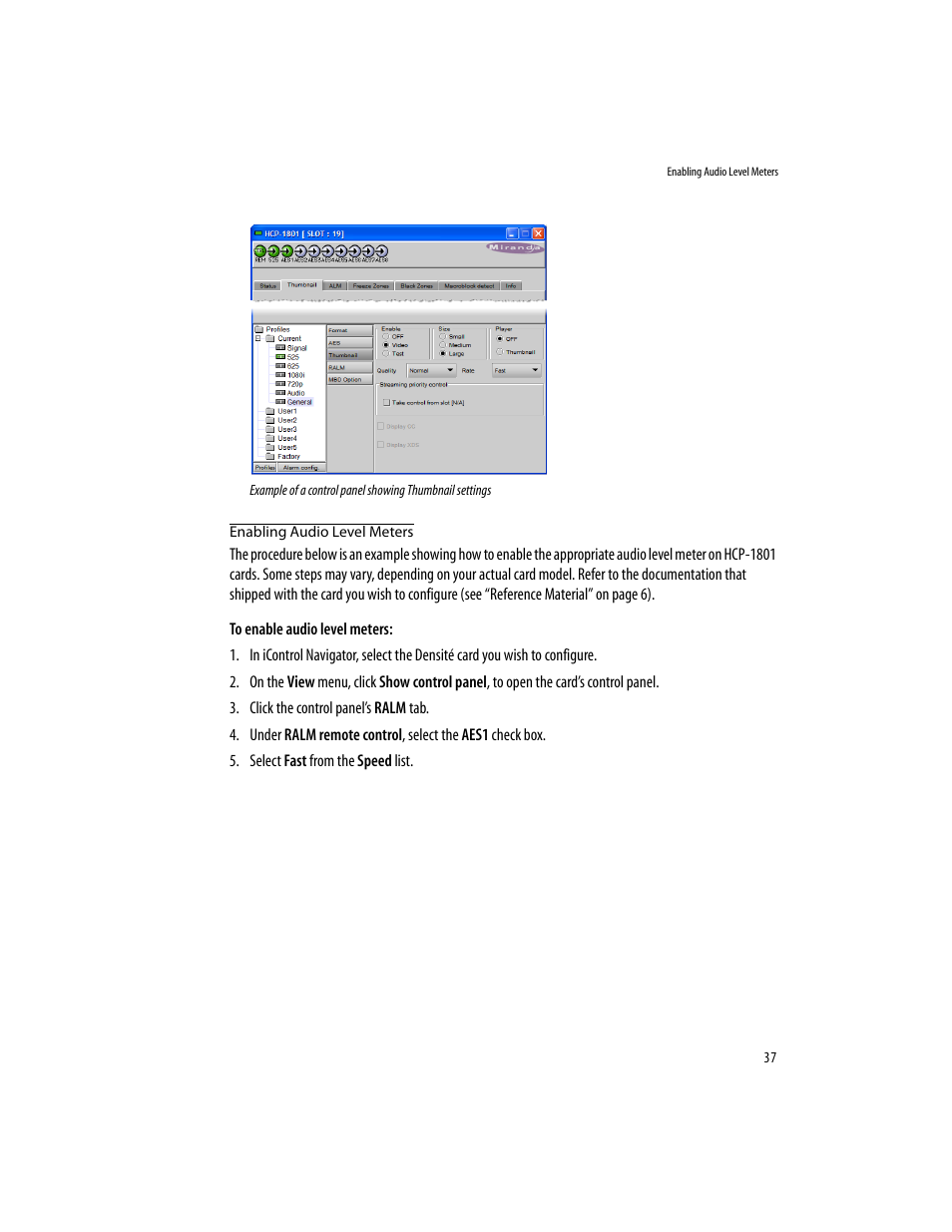 Enabling audio level meters | Grass Valley iControlEdge v.1.20 Installation User Manual | Page 41 / 110