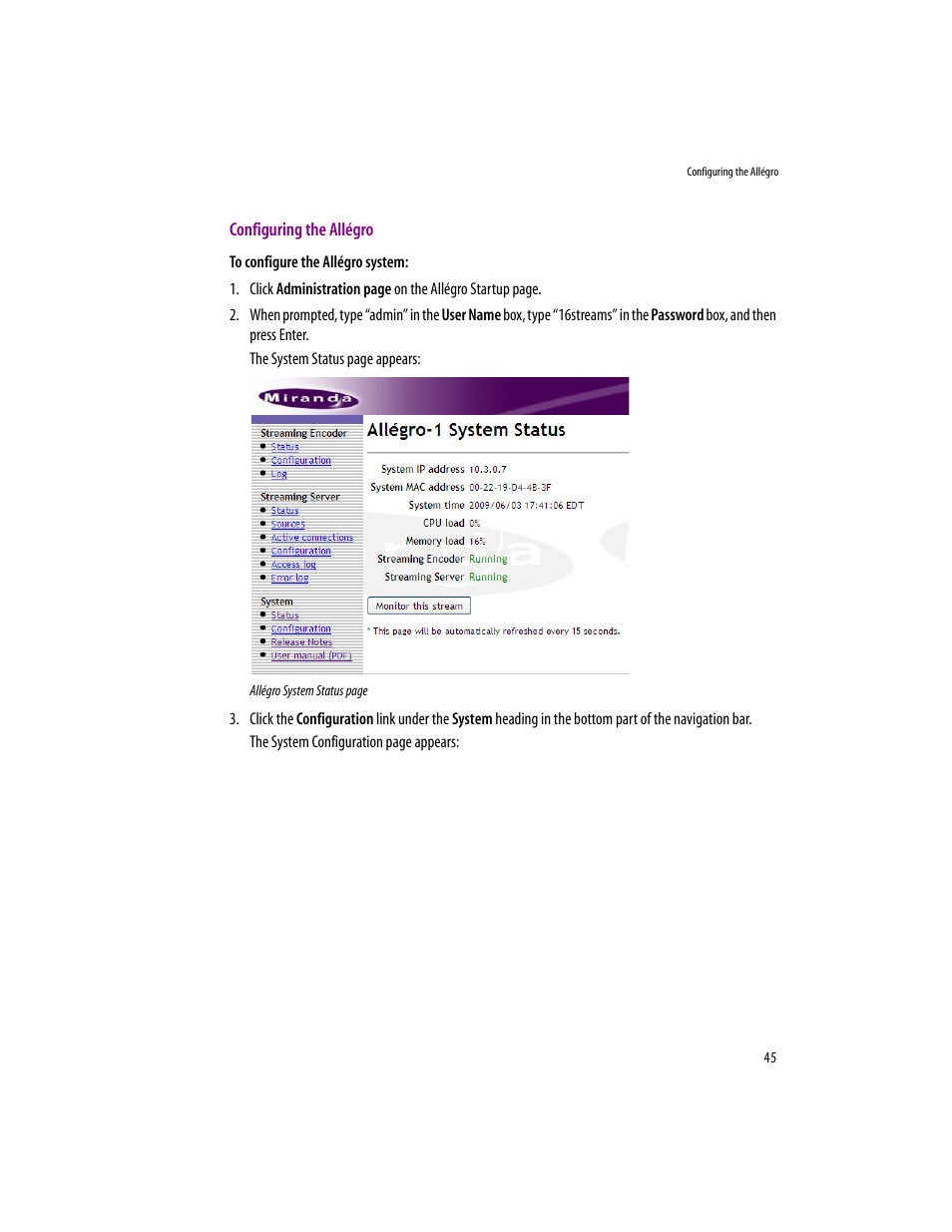 Configuring the allégro | Grass Valley iControlEdge v.1.20 Installation User Manual | Page 49 / 110