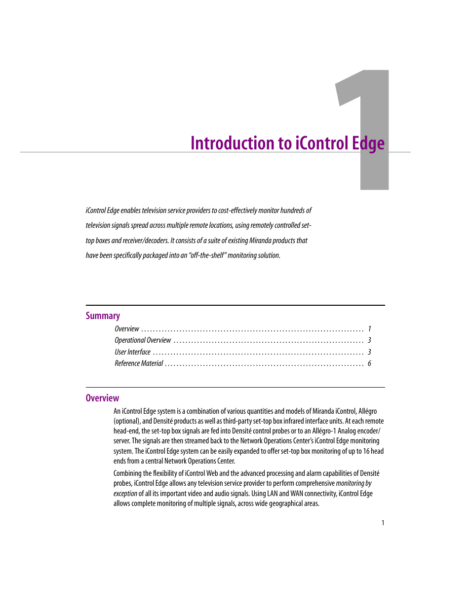 Introduction to icontrol edge, Overview, 1 introduction to icontrol edge | Grass Valley iControlEdge v.1.20 Installation User Manual | Page 5 / 110