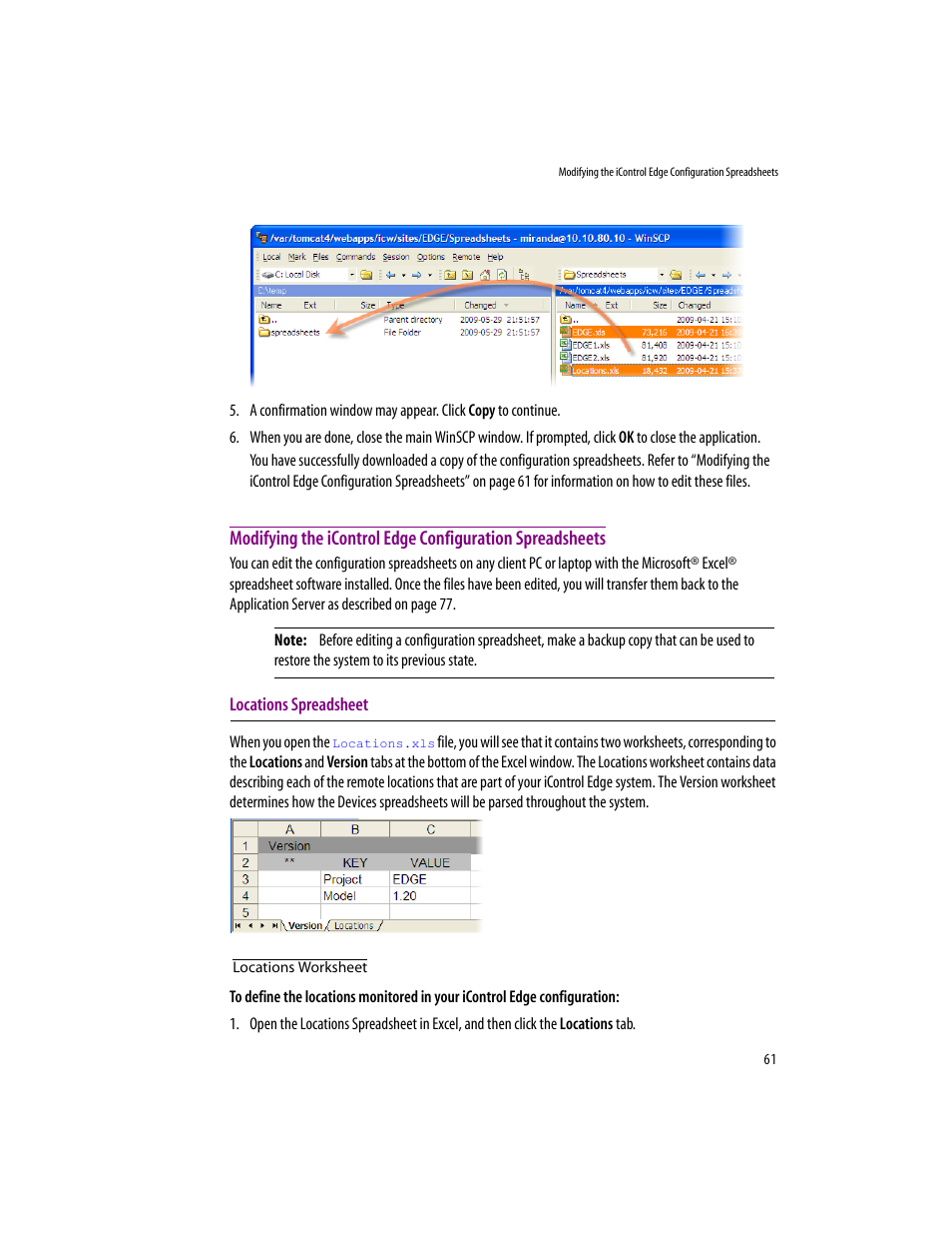 Locations spreadsheet, Locations worksheet | Grass Valley iControlEdge v.1.20 Installation User Manual | Page 65 / 110