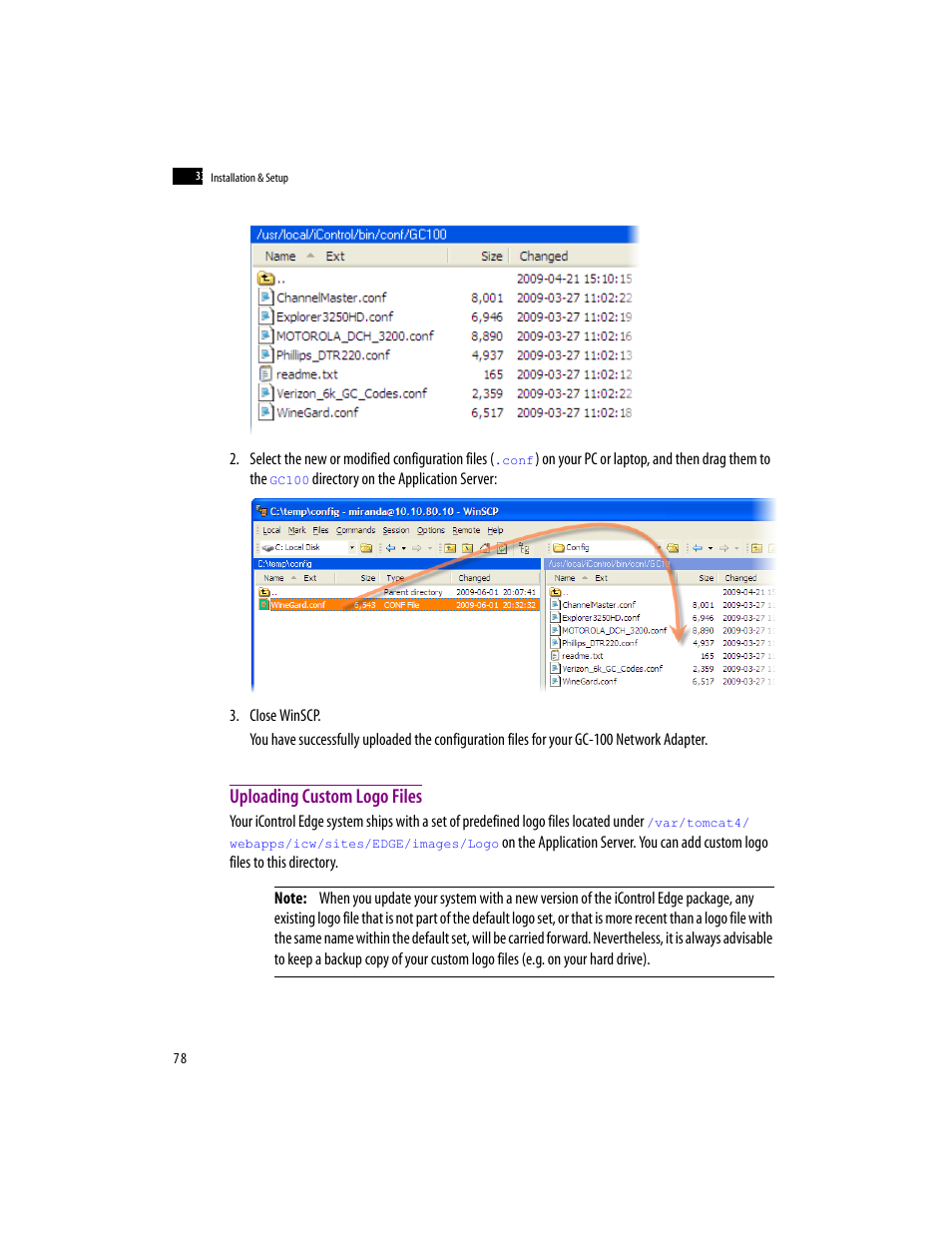 Uploading custom logo files | Grass Valley iControlEdge v.1.20 Installation User Manual | Page 82 / 110
