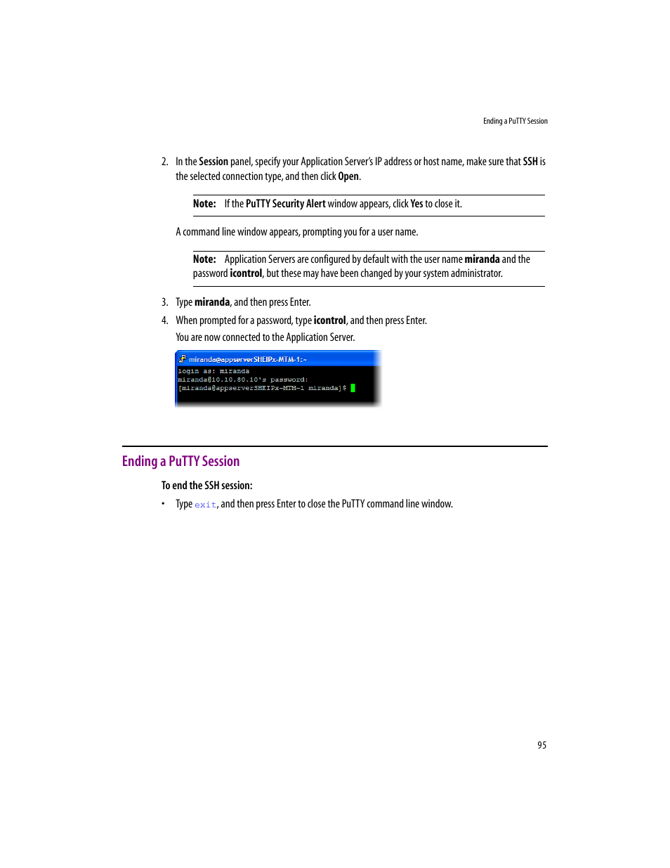 Ending a putty session | Grass Valley iControlEdge v.1.20 Installation User Manual | Page 99 / 110