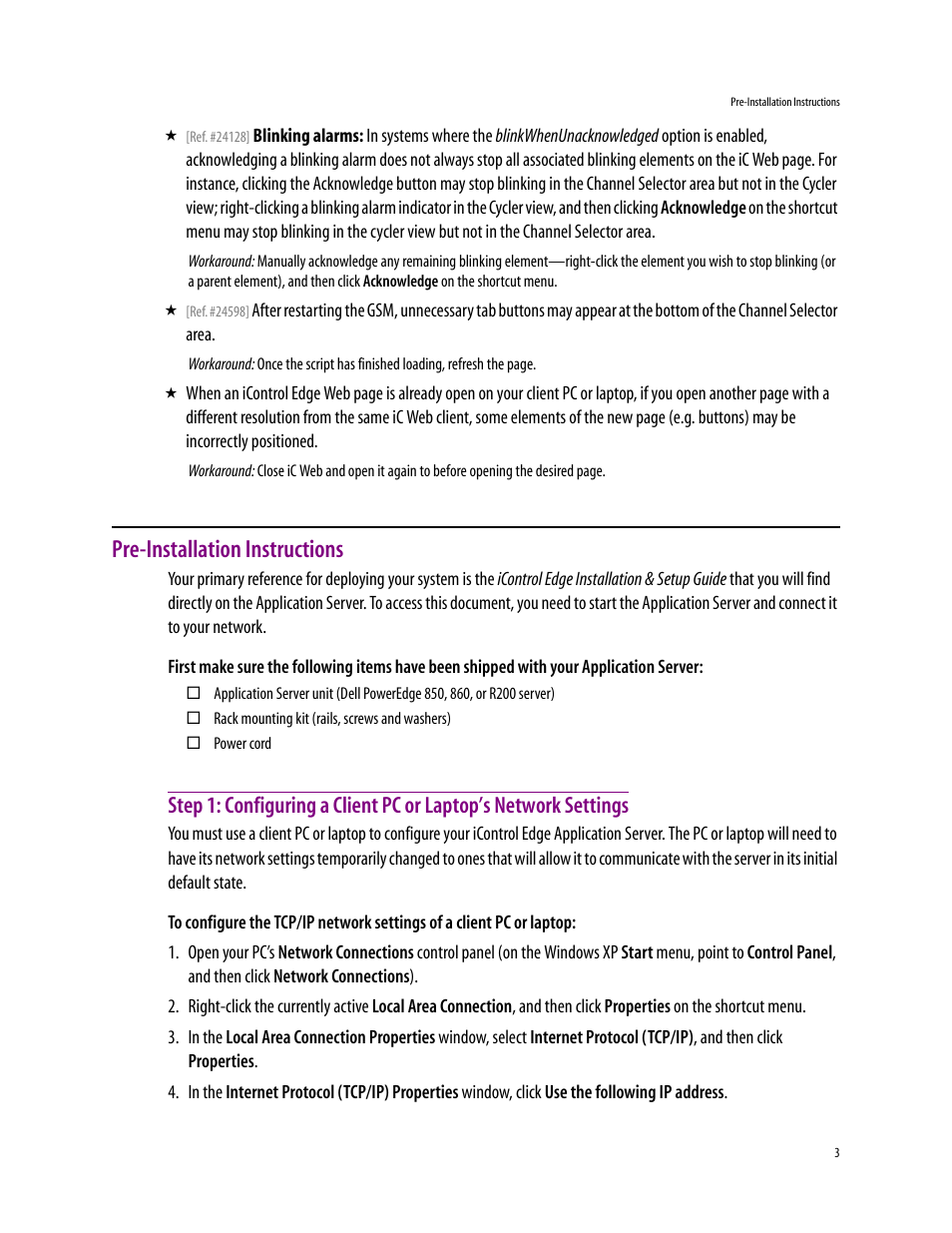 Pre-installation instructions | Grass Valley iControlEdge v.1.20 ReadMeFirst User Manual | Page 3 / 7