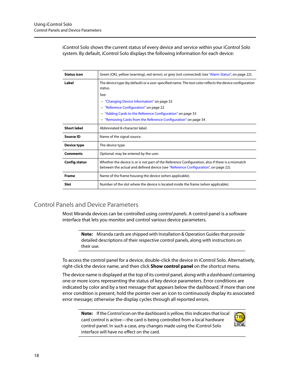 Control panels and device parameters | Grass Valley iControl Solo v.6.00 User Manual | Page 22 / 70