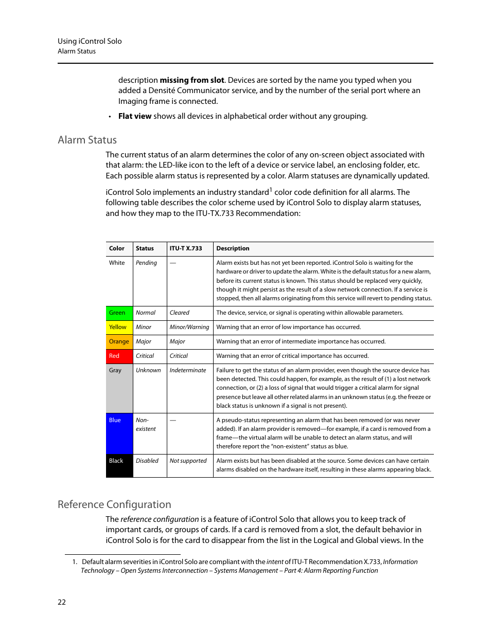 Alarm status, Reference configuration | Grass Valley iControl Solo v.6.00 User Manual | Page 26 / 70