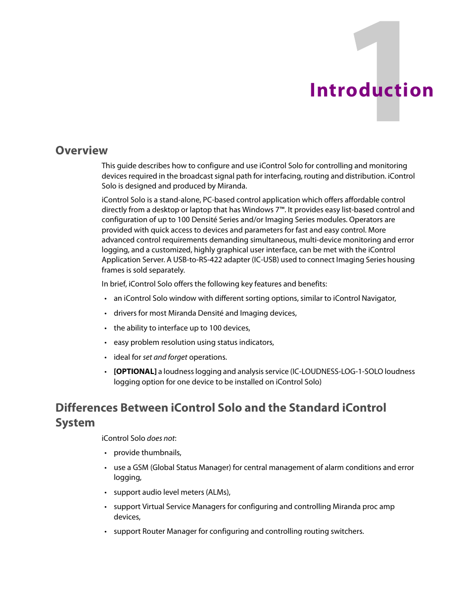 Introduction, Overview | Grass Valley iControl Solo v.6.00 User Manual | Page 5 / 70