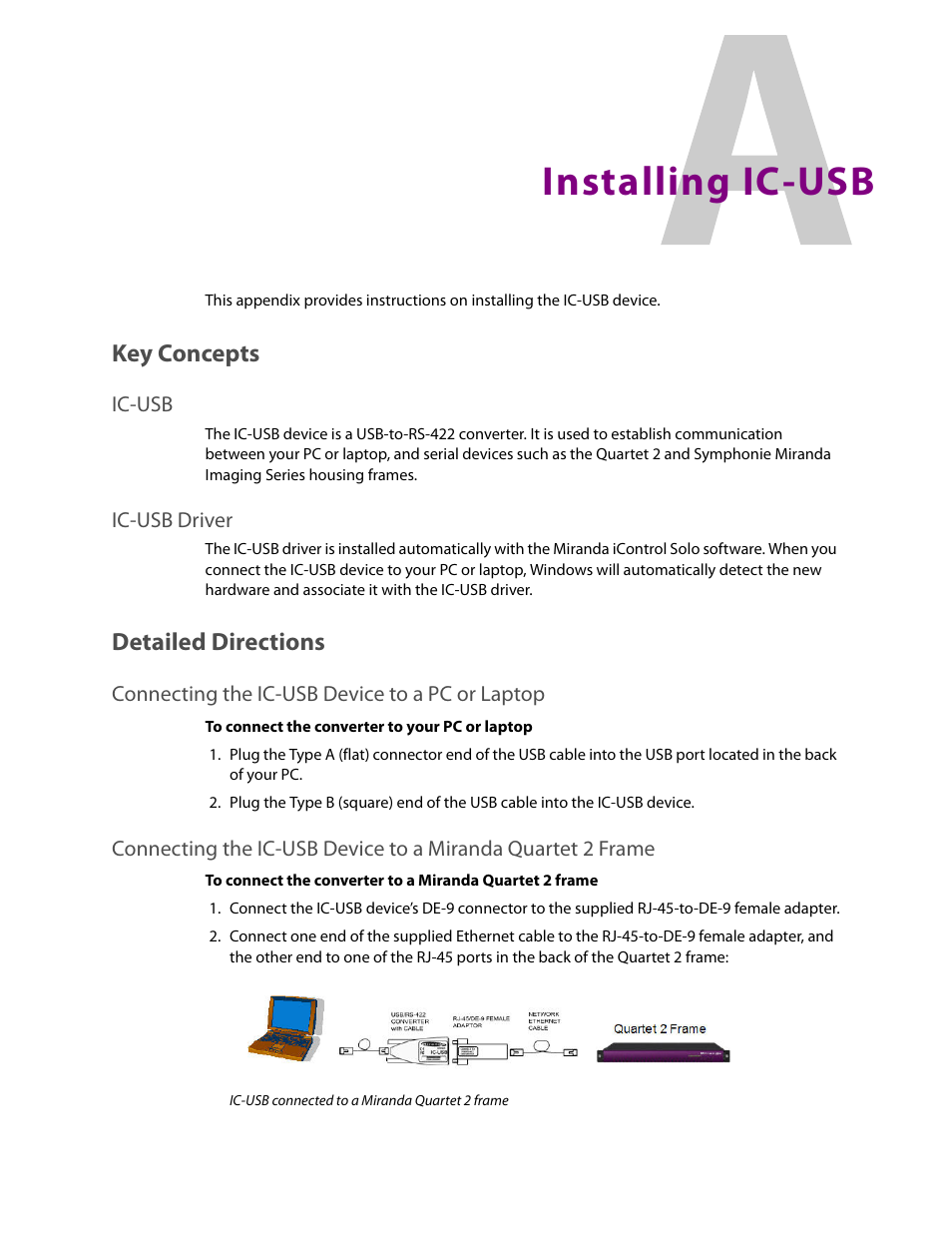 Installing ic-usb, Key concepts, Detailed directions | Grass Valley iControl Solo v.6.00 User Manual | Page 67 / 70