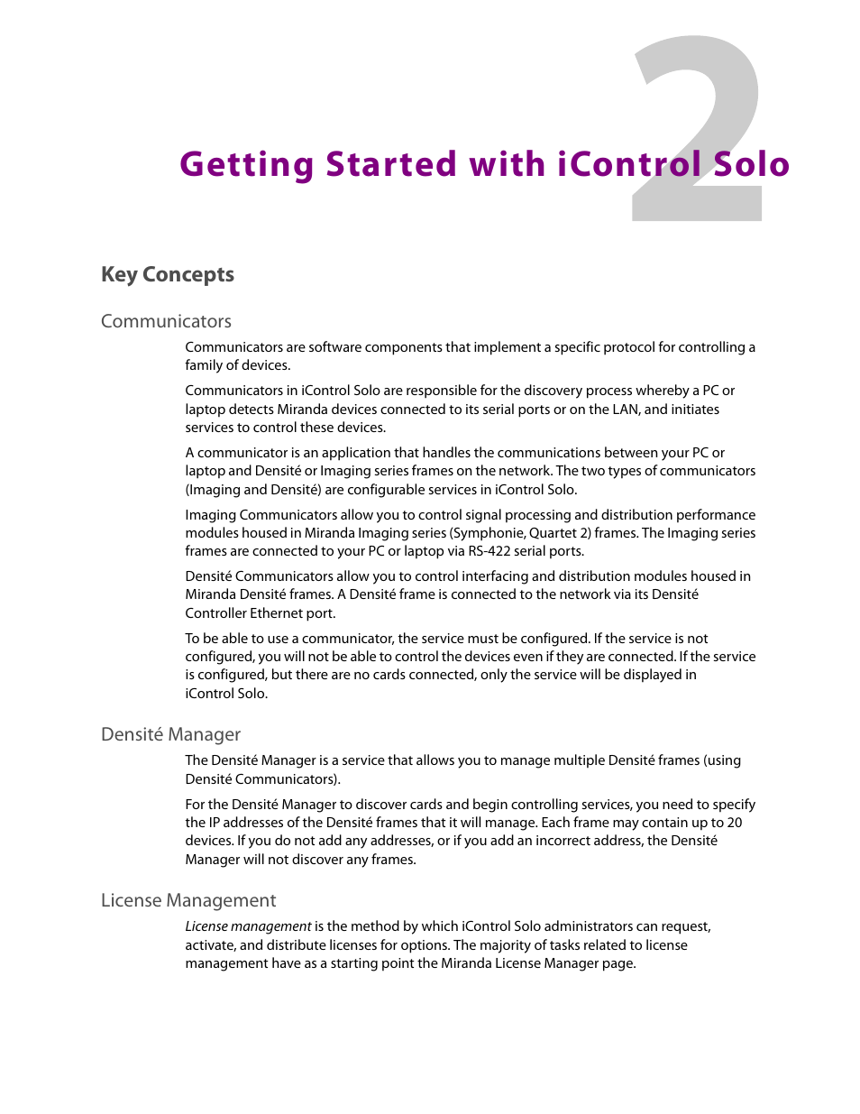 Getting started with icontrol solo, Key concepts | Grass Valley iControl Solo v.6.00 User Manual | Page 7 / 70