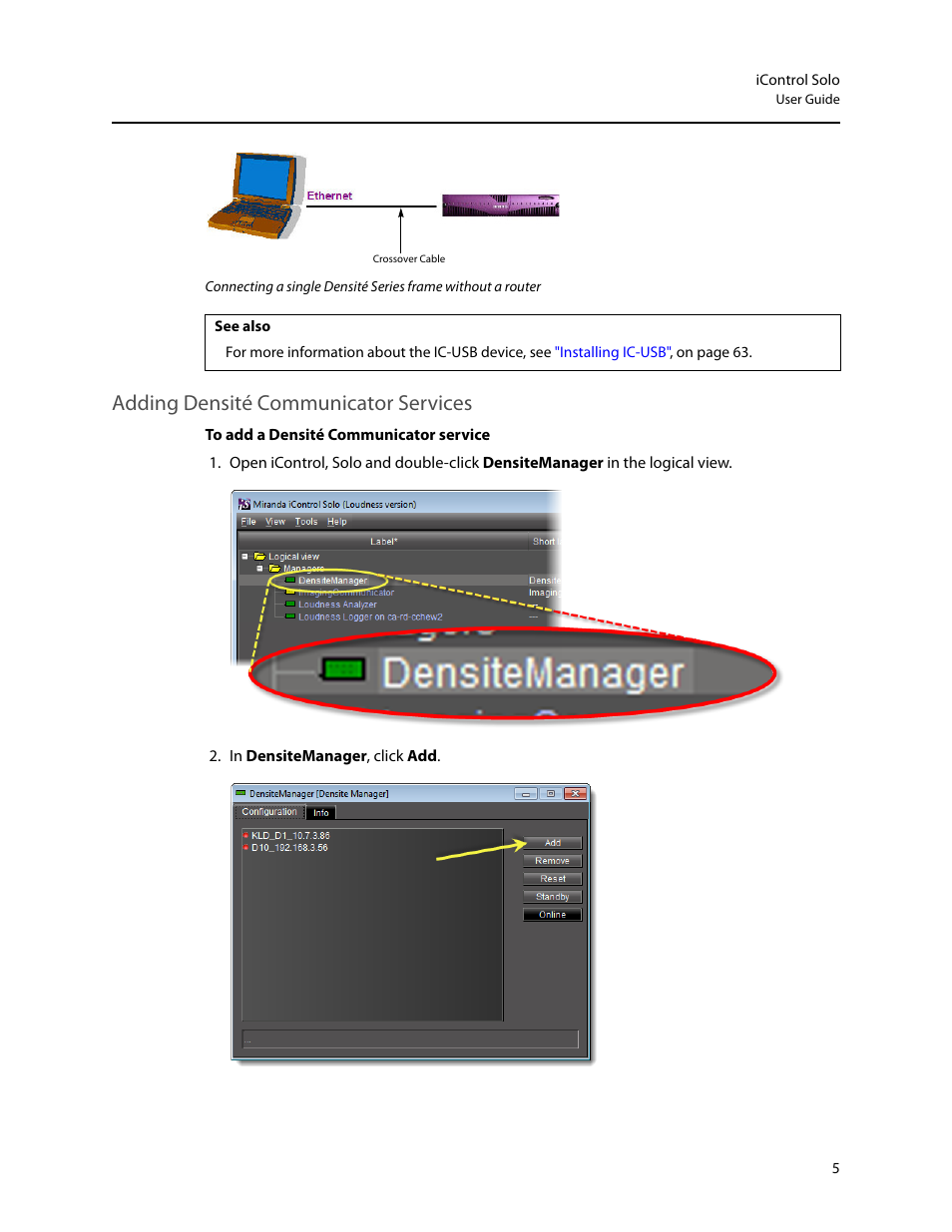 Adding densité communicator services | Grass Valley iControl Solo v.6.00 User Manual | Page 9 / 70