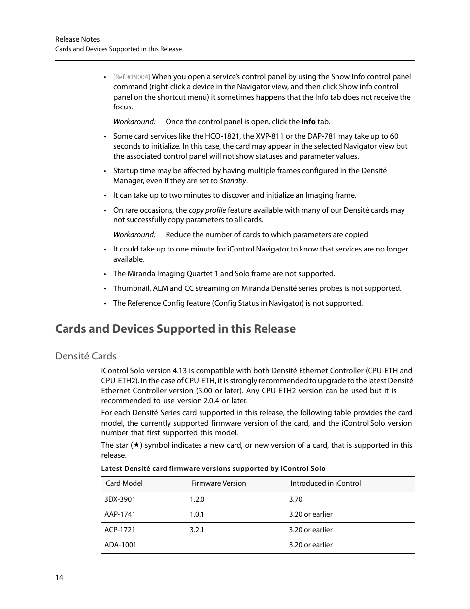 Cards and devices supported in this release, Densité cards | Grass Valley iControl Solo v.4.13 User Manual | Page 18 / 25