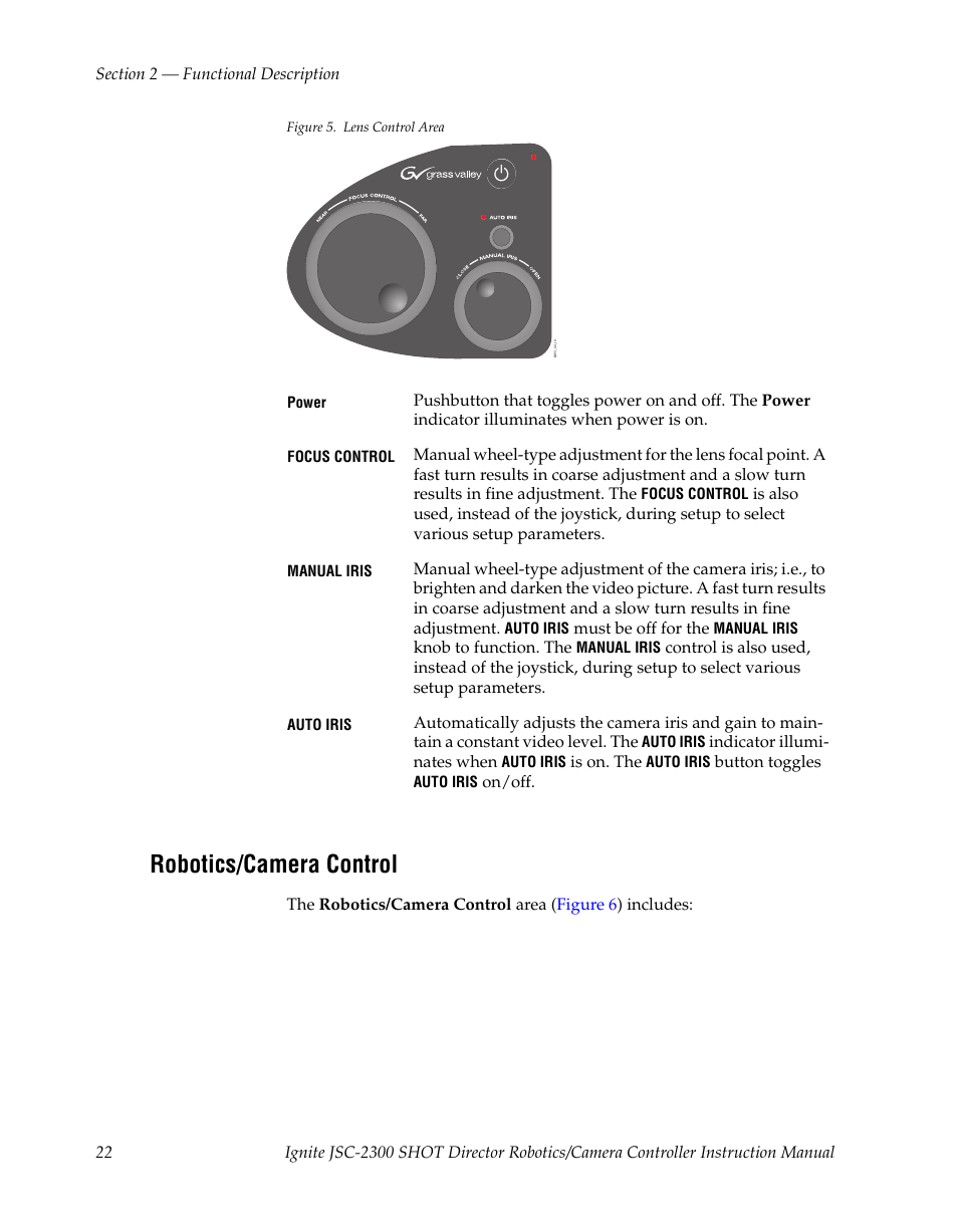 Robotics/camera control, Figure 5, Includes | Grass Valley JSC-2300 SHOT User Manual | Page 22 / 66