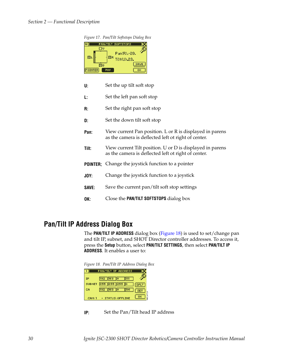 Pan/tilt ip address dialog box, Figure 17 | Grass Valley JSC-2300 SHOT User Manual | Page 30 / 66