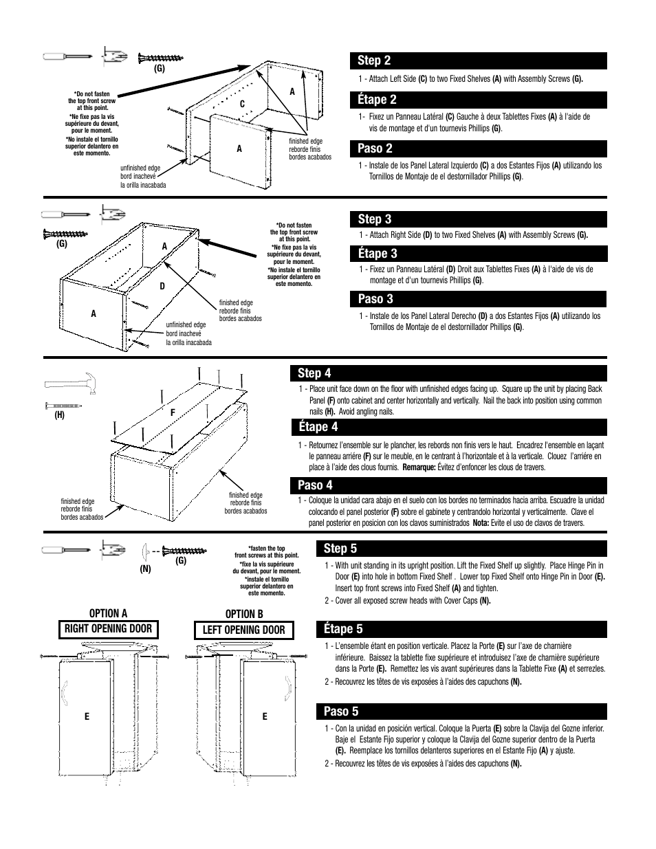 Step 3 étape 3, Paso 3, Step 2 | Étape 2, Paso 2, Step 4, Étape 4 paso 4, Step 5, Étape 5, Paso 5 | Closet Maid Stackable Storage Organizer SSODR User Manual | Page 3 / 4