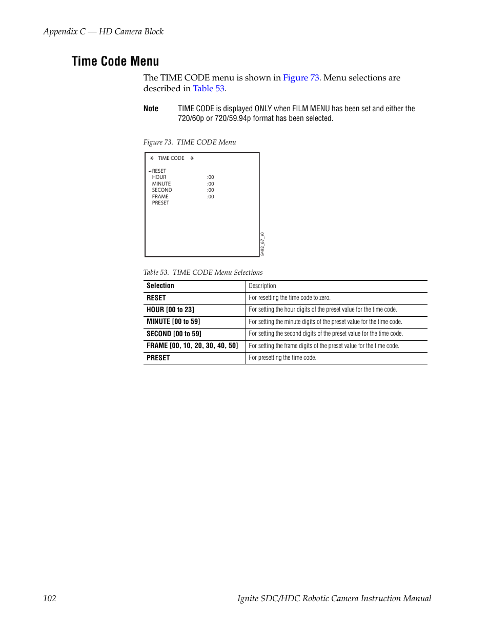 Time code menu | Grass Valley Ignite SDC User Manual | Page 102 / 122
