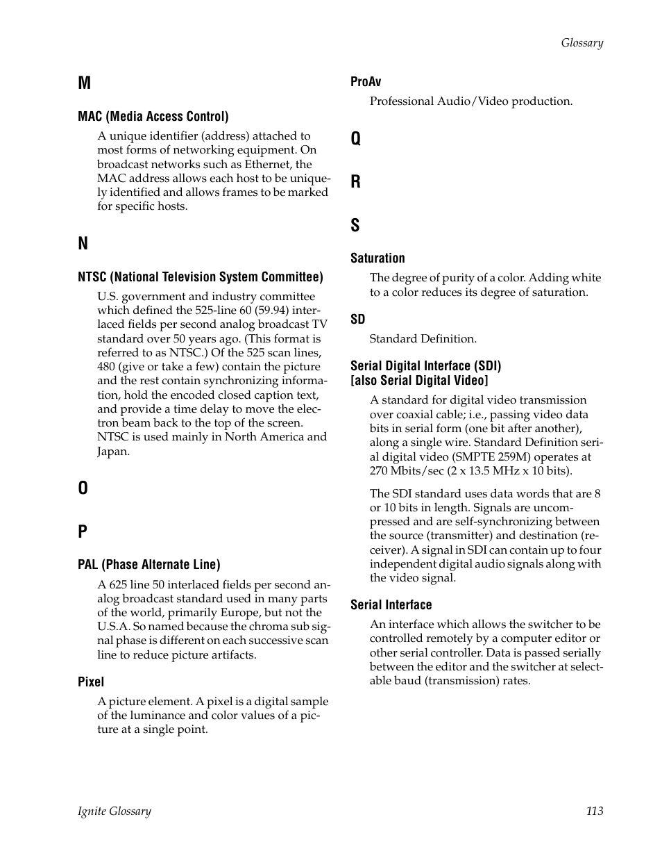 Qr s | Grass Valley Ignite SDC User Manual | Page 113 / 122