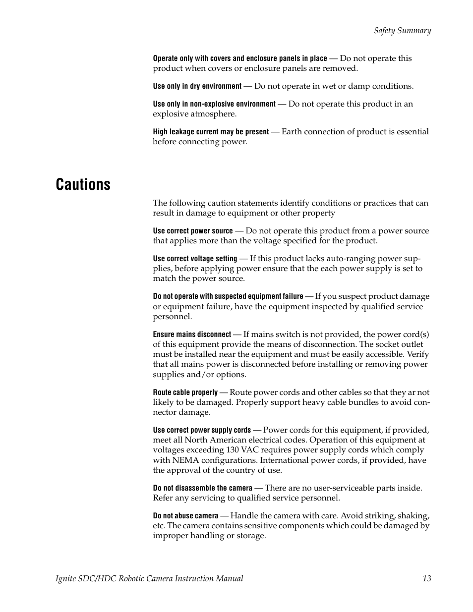 Cautions | Grass Valley Ignite SDC User Manual | Page 13 / 122