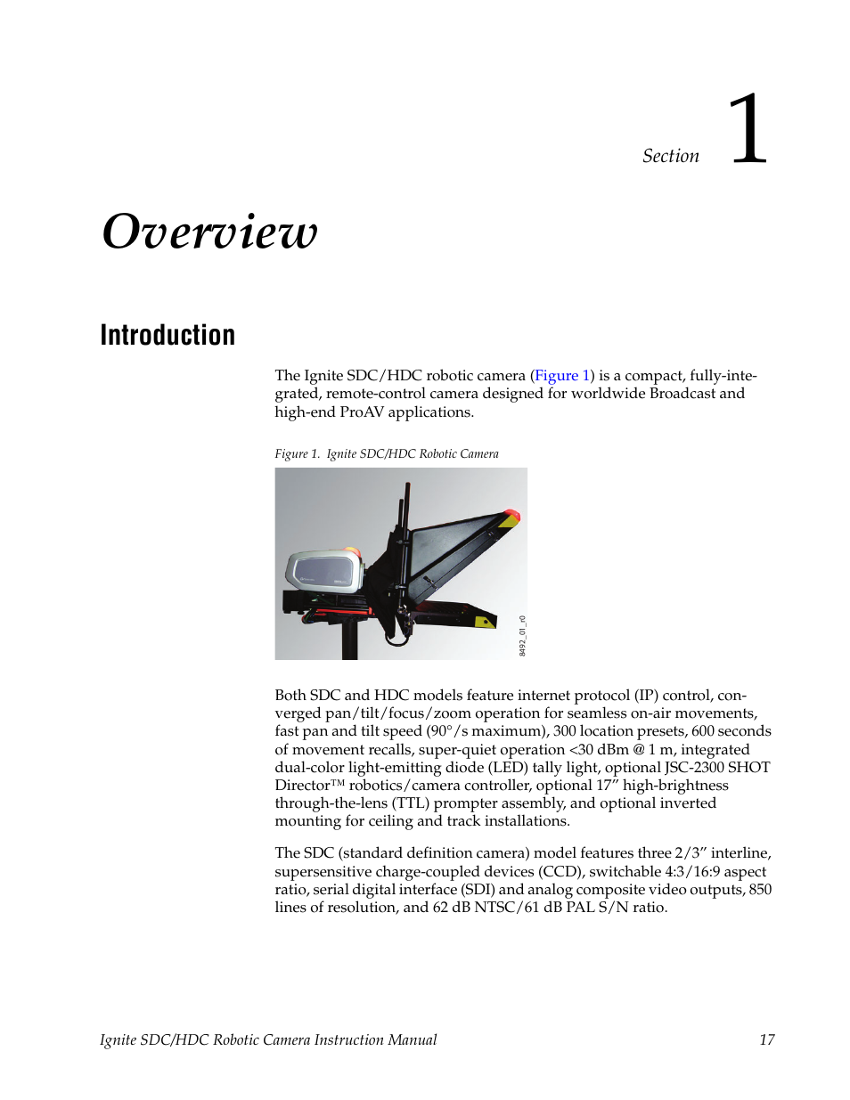 Overview, Introduction, Section 1 — overview | Grass Valley Ignite SDC User Manual | Page 17 / 122