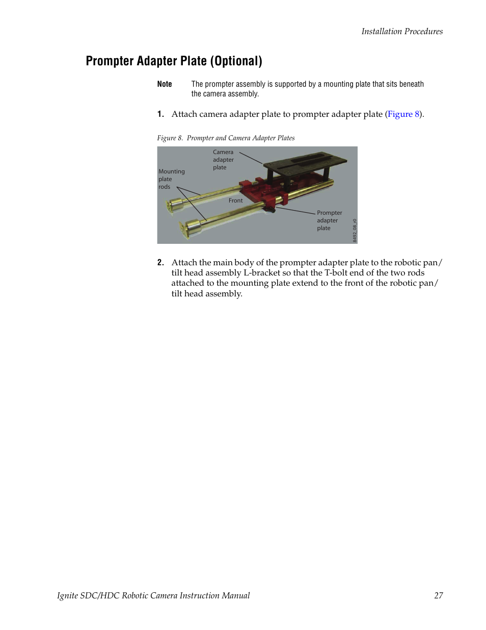 Prompter adapter plate (optional) | Grass Valley Ignite SDC User Manual | Page 27 / 122