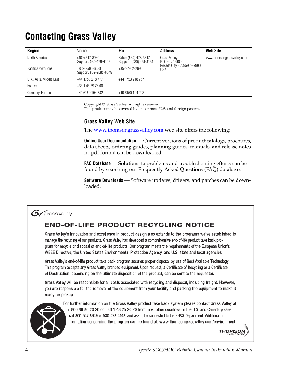 Contacting grass valley | Grass Valley Ignite SDC User Manual | Page 4 / 122