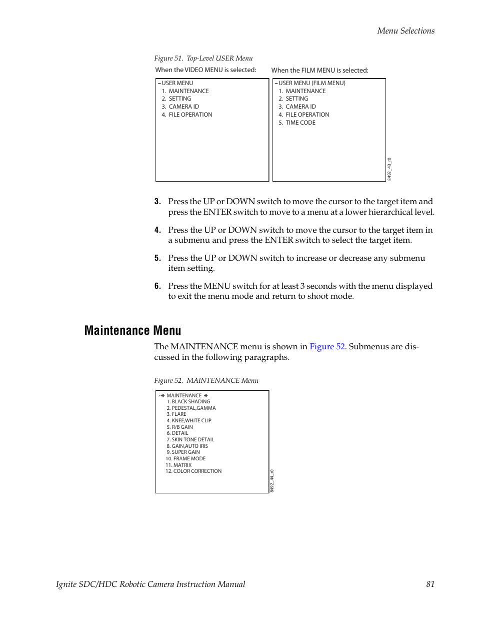 Maintenance menu | Grass Valley Ignite SDC User Manual | Page 81 / 122