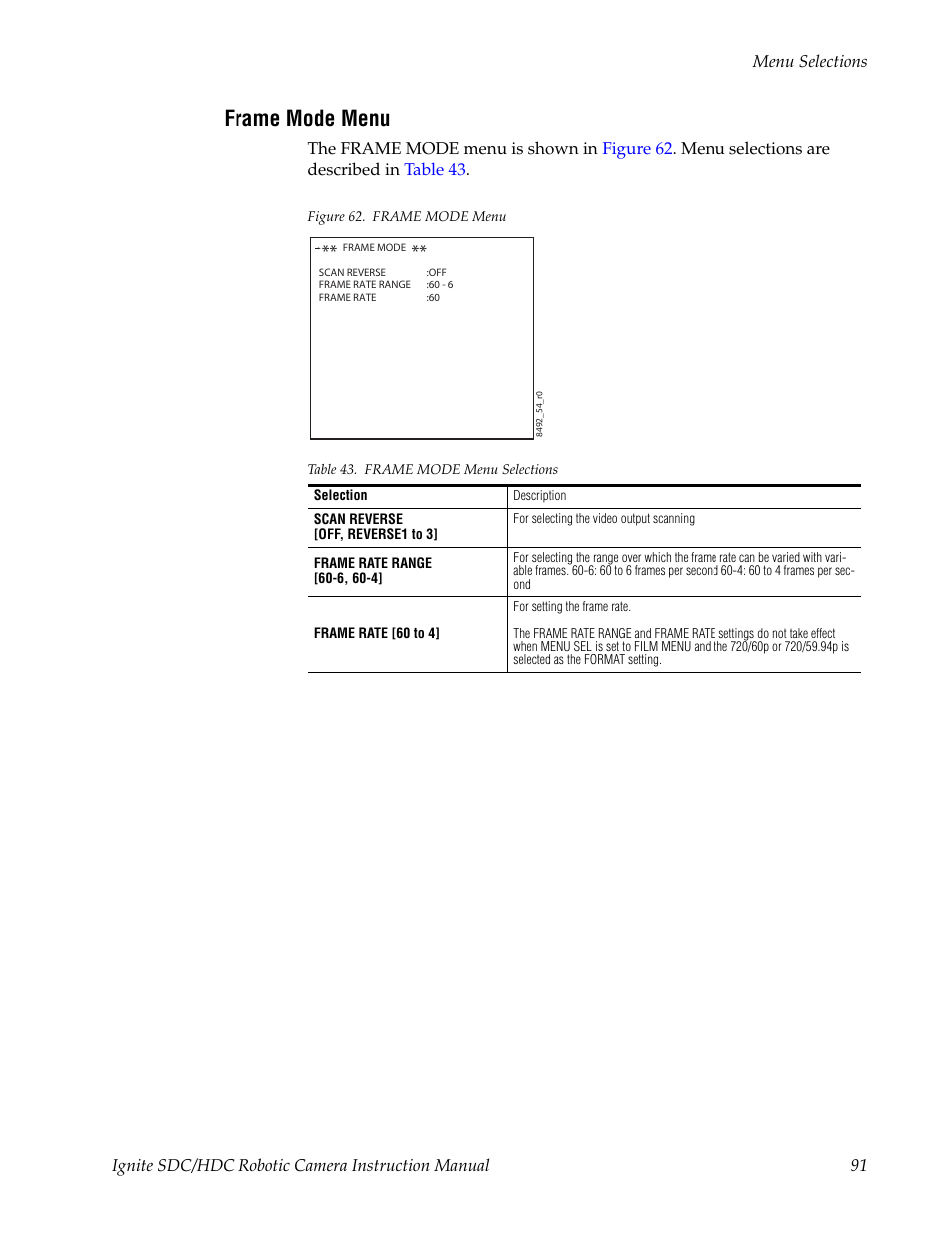 Frame mode menu | Grass Valley Ignite SDC User Manual | Page 91 / 122