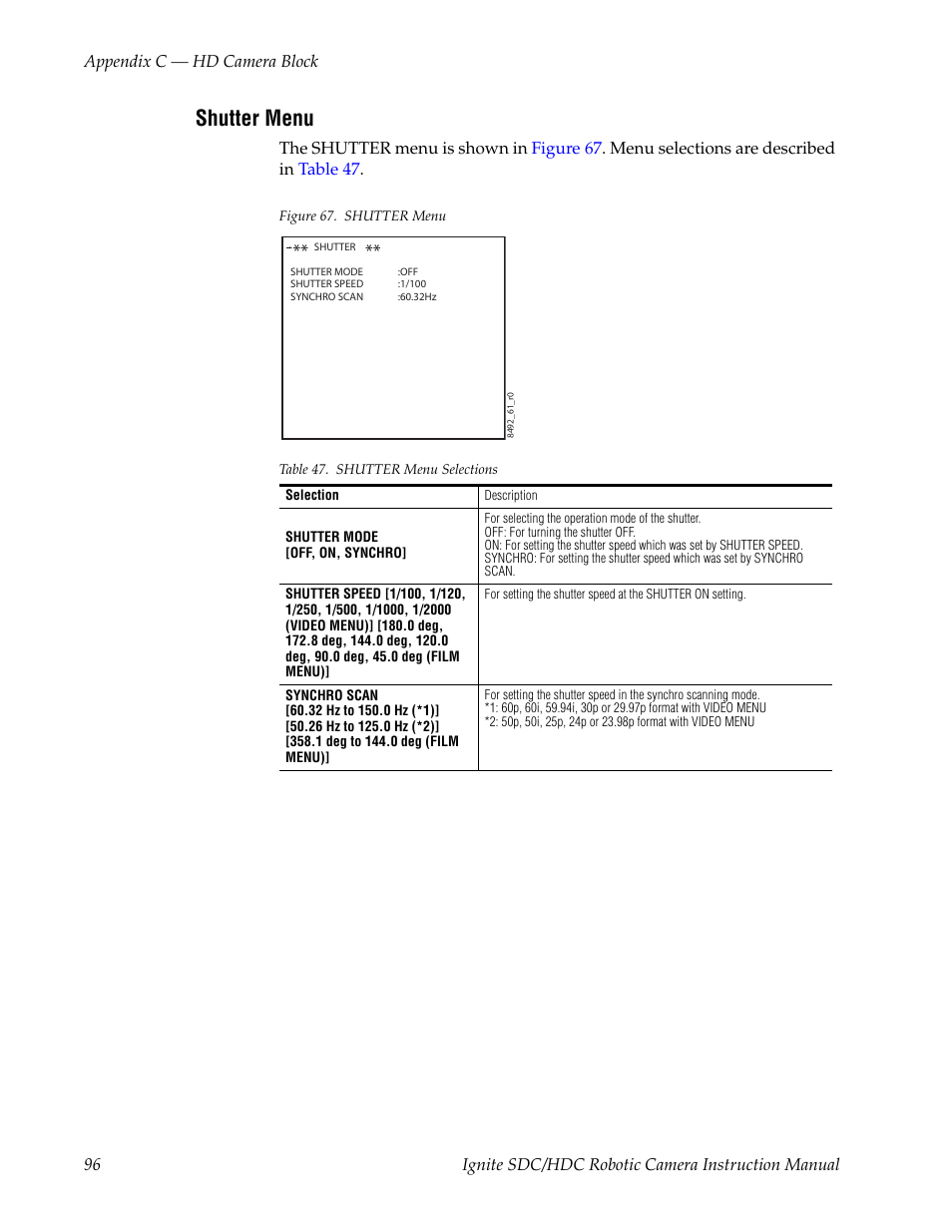 Shutter menu | Grass Valley Ignite SDC User Manual | Page 96 / 122