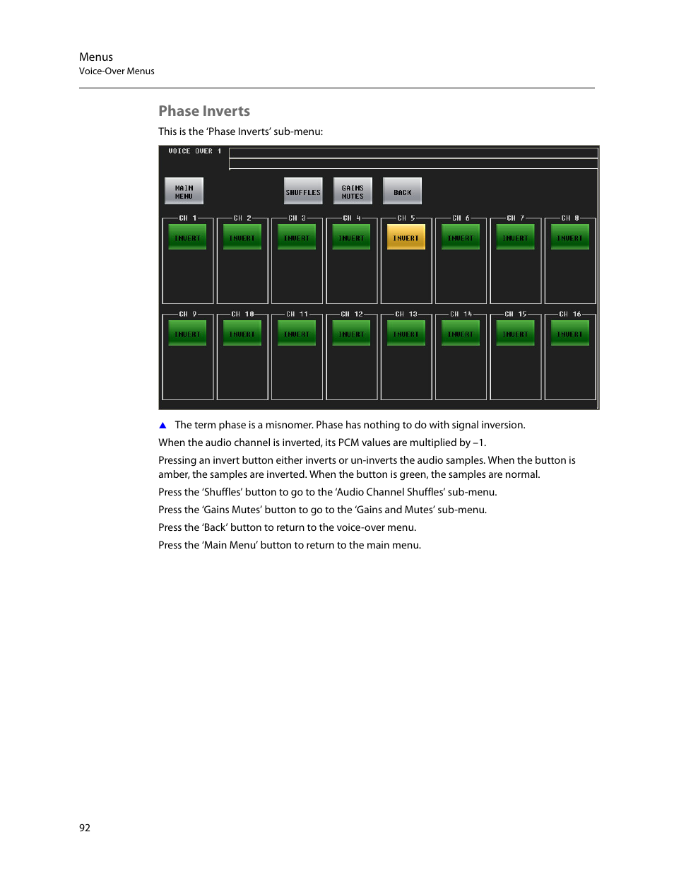 Phase inverts | Grass Valley iMC-Panel-100 v.7.2.9.0 User Manual | Page 104 / 190