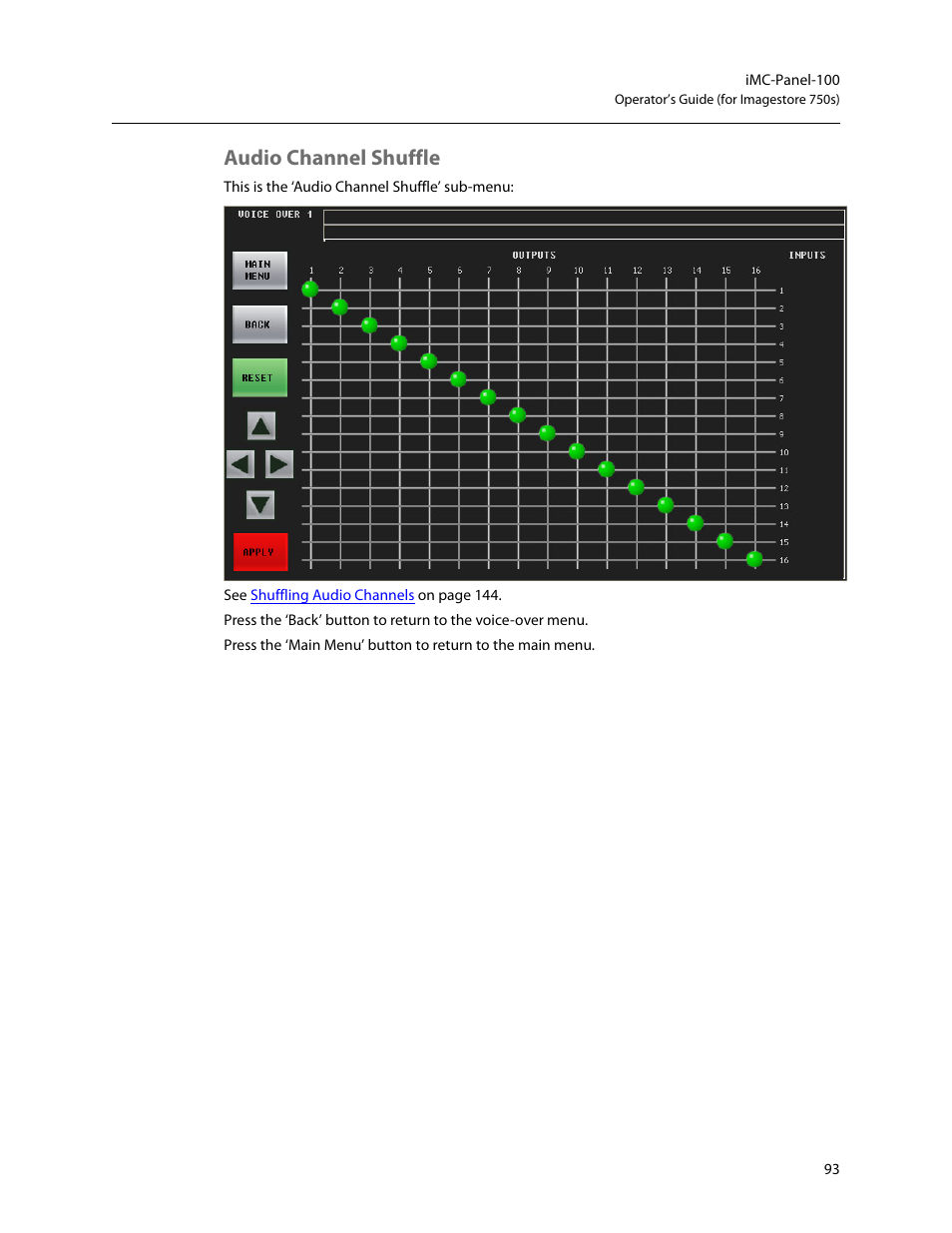 Audio channel shuffle | Grass Valley iMC-Panel-100 v.7.2.9.0 User Manual | Page 105 / 190